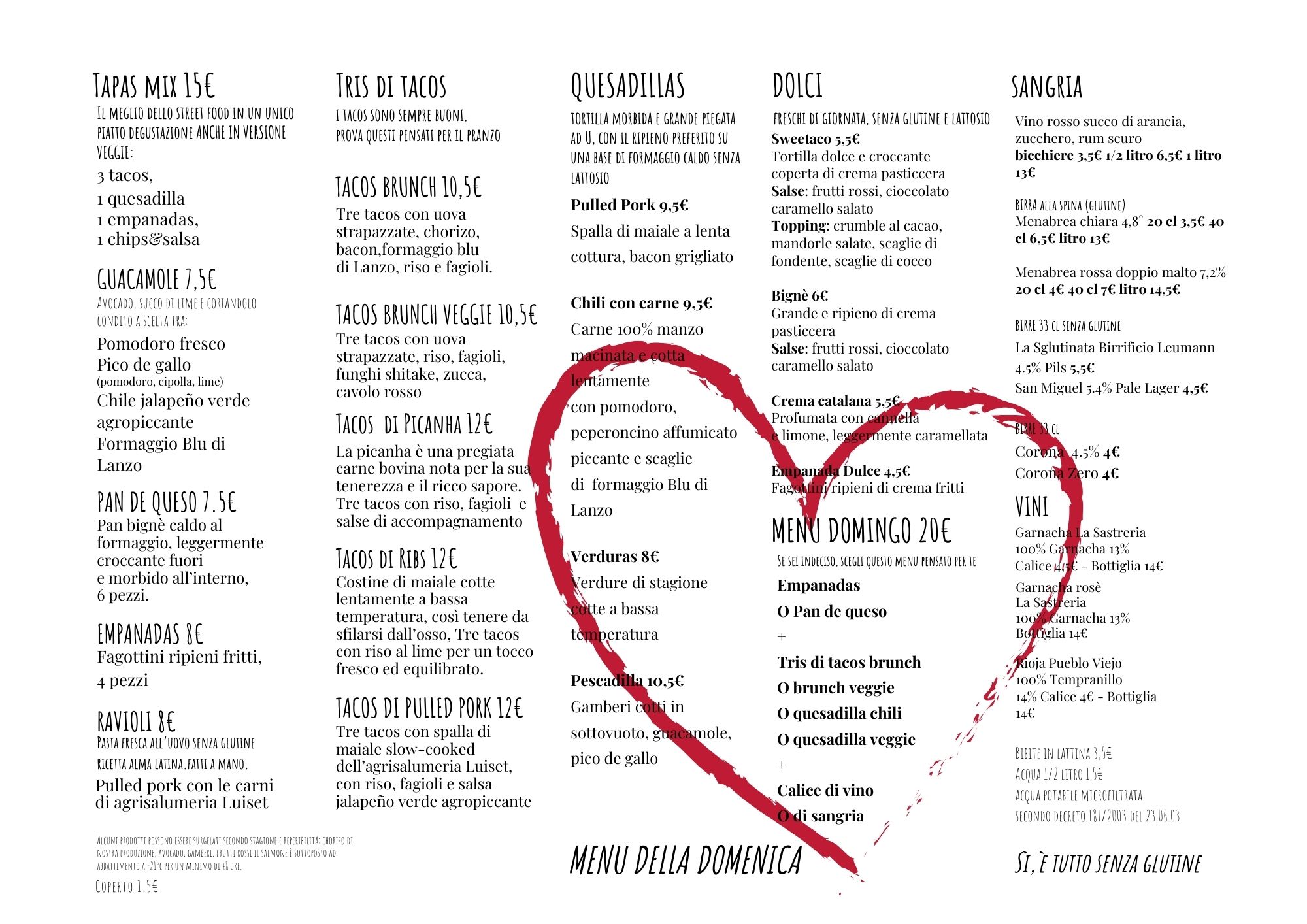 Domenica è il giorno del pranzo
da Alma Latina
Vieni a provare la nostra formula degustazione 20€ :
Tapas:
Pan de queso o empanadas
Piatto principale:
Tris di tacos o quesadilla
Un calice di vino o sangria
📍 **Quando? Ogni domenica
dalle 12:30 alle 13:30
#AlmaLatina #allglutenfree #DomenicaGourmet #TacosTime #SangriaVibes #