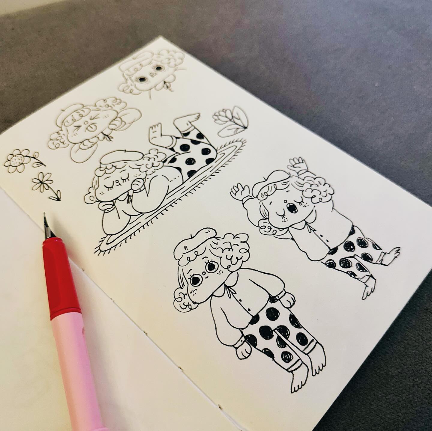 Sketching vibes today with my LAMY fountain pen 🖋️✨ Meet this quirky little girl! Exploring poses and expressions is always such a fun journey—her polka-dot pants bring all the personality. What do you think her story is? 🌺
#CharacterDesign #Sketchbook #LAMYPen #IllustrationDaily #ArtistOnInstagram #VisualDevelopment #SketchAddict #FountainPenArt #CreativeProcess #PolkaDotVibes #QuirkyCharacters #AnimationArt #IndieIllustrator