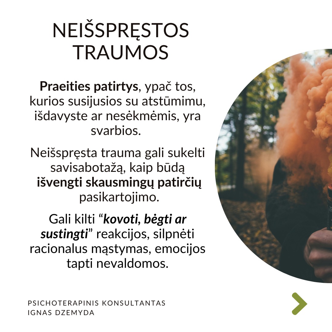 Ar esi pats sužlugdęs ką nors, kas tau yra svarbu, tarsi tyčia?
Galbūt kada atidėliojai svarbius darbus, vengei reikšmingo pokalbio ar sugadinai perspektyvius santykius. Kodėl trukdai pats sau?
Kaip gali ištrūkti iš šio užburto rato?
Savisabotažas įvyksta tada, kai tavo pačio veiksmai (ar neveiklumas) sutrukdo pasiekti to, ko nori.
Kodėl save sabotuojame?
Baimė patirti nėskėkmę arba sėkmę. Nesėkmės baimė yra pagrindinė savisabotažo priežastis. Tačiau svarbi ir sėkmės baimė. Sėkmė susijusi su naujais iššūkiais, kurie gali būti bauginantys. Žmogus gali nenorėti susidurti su naujomis atsakomybėmis. Esama situacija yra patogi. Buvimas joje leidžia išvengti nerimo dėl nežinomybės.
Žema savivertė. Kai kurie giliai viduje jaučiasi neverti sėkmės. Tai susiję su žema saviverte. Taip nesąmoningai sabotuojame save ir pasitvirtiname, kad esame nieko verti. Jei savęs vaizdas yra neigiamas („aš nesu pakankamai geras“), tačiau gyvenime vyksta kažkas gero, mūsų smegenys gali bandyti „ištaisyti“ šį neatitikimą sabotuodamos sėkmę.
Neišspręstos traumos. Praeities patirtys, ypač tos, kurios susijusios su atstūmimu, išdavyste ar nesėkmėmis, yra svarbios. Neišspręsta trauma gali sukelti savisabotažą, kaip būdą išvengti skausmingų patirčių pasikartojimo.
Saugiau būti pažįstamoje situacijoje, nors ir Kenksmingoje. Žmonės turi įsisenėjusių įpročių. Jaučiamės saugiai situacijose, kurias pažįstame. Net jei ir jos yra žalingos ir kenkia. Dėl to sabotuojame bet kokias naujas galimybes.
Ką daryti? Susitvarkyti su savisabotažu gali užtrukti. Pirmiausia reikia pripažinti sau, kad esi vertas sėkmės ir laimės, net jei vidinis kritikas sako kitaip. Keitimasis grįstas sąmoningumu - reikia pažinti savisabotažo situacijas, kaip jos kyla, kas su tavimi vyksta. Suvokiant kas su tavimi vyksta, keisis ir elgesys.
Nepamirškime pasirūpinti savimi!
#psichologija #psichoterapija
#savespazinimas #psichologas #emocinesveikata #psichologinepagalba #savirefleksija #terapija #psichinesveikata #meditacija #stress #gyvenimokokybė #asmeninisaugimas #augimas #impostersyndrome #savivertė #saviverte #trauma #depresija #nerimas