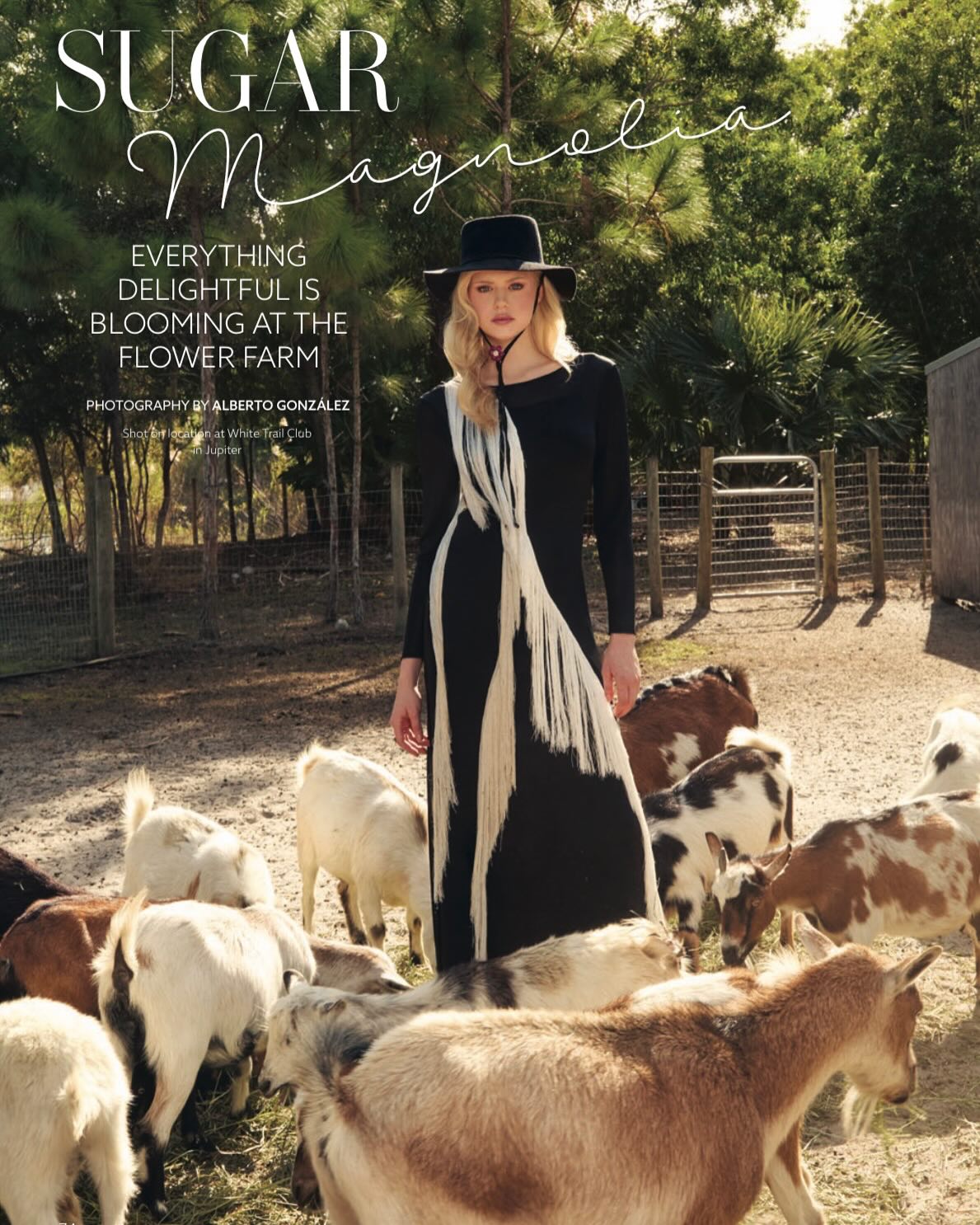Blessed to be welcoming the month of February with the farm featured on the cover of @jupitermagazine. Inside: an 8 page fashion editorial spread that showcases some of our favorite views (and heartbeats) here @whitetrailclub! I’m grateful for @zlatafashionstylist for seeing the beauty that exists in our neck of the woods and to @cameronobrienn for making each scene all the more beautiful. This special focus and all it does to celebrate Florida country & agriculture is too important these days.
Photo 1 : @lafayette148ny and some of the beloved goats
Photo 2 : @cotonfrais @saks @providentjewelry near the rose field and our favorite water tower.
Photo 3 : @chanelofficial with my little boyfriend, Teddy the tiny horse.
Photo 4 : @toryburch @the_confessional_showroom_nyc in front of the Cochin Castillo (chicken castle)
Photo 5: @gucci in the main barn side porch lounge
Photo 6: @millyparkcollection @jimmychoo snuggling a bunny on the fishing dock at butterfly beach.
Photo 7: @dolcegabbana @carolinaherrera @providentjewelry in front of our prized Dombeya trees. The vintage bee brooch perfect because the bees love this spot.
Photo 8 : @aliceandolivia @gucci @providentjewelry in front of the Australian pines on the lakeside.
We will cherish this memory forever. The end. 🌸
#nature #supportagriculture #fashion #flowers #flowerfarm #jupiter #jupiterflorida #visitfloridafarms #roses #backtoourroots @soilandstemsfloral @whitetrailclub @floridaagritourism @fdacsdpi @freshfromflorida @floracafe_jupiter
