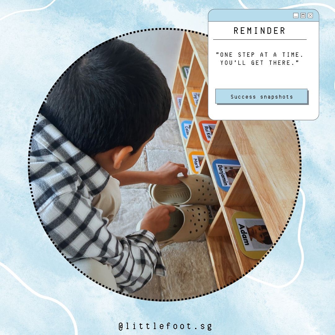 Today, child G mastered putting his shoes in the correct cubby all by himself! 🎉👏 What might seem like a small task is actually a big step in building independence, memory, and daily routines.
Every milestone, no matter how big or small, is a victory worth celebrating! 🌟 Way to go, G —we’re so proud of you! 💛
What’s a little win your child achieved this week? Share with us so we can cheer them on! 🎊
#successsnapshot #LittleWinsBigAchievements #growingindependence #earlyinterventionmatters #littlefootsg