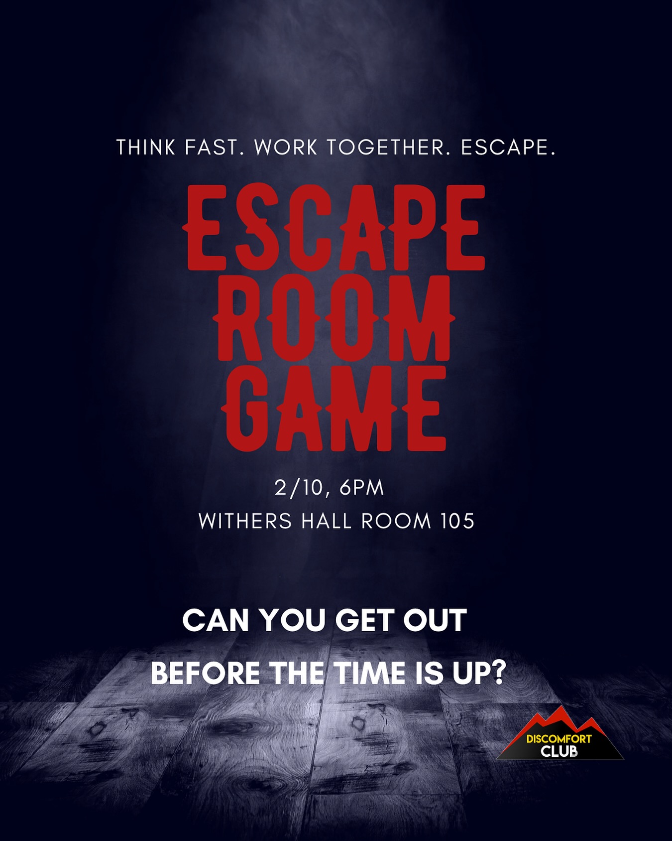 🔐 Trapped in the unknown- can you escape before it’s too late?
Every second counts and every clue matters! Solve mind-bending puzzles, crack secret codes, and unravel thrilling mysteries with us.
The clock is ticking… Are you ready? ⏳🔎
#escaperoom #escaperoomgame #mystery
#escaperoomchallenge #solvethemystery #thinkfast #discomfortzone #discomfortclub #ncstate #ncsu #ncstateoncampus #studentlife #college #collegelife #growth #community #raleighnc