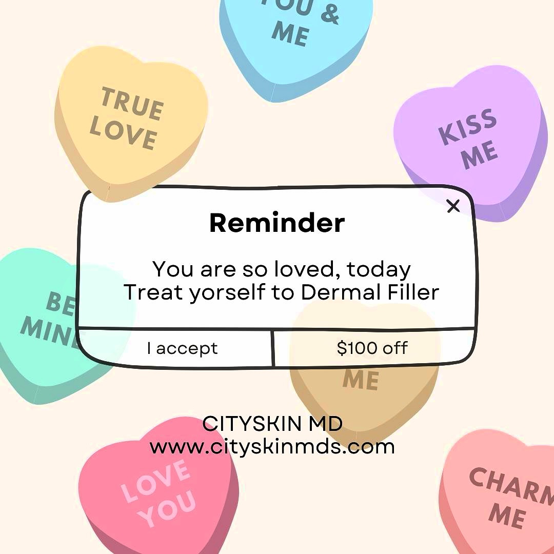 💖 Valentine’s Special: Treat Yourself! 💖
You are so loved—so why not show yourself some extra love this Valentine’s Day? ✨ For a limited time, enjoy $100 off Dermal Fillers—now only $550 (originally $650)! Whether you’re adding volume, smoothing lines, or enhancing your glow, this is your sign to indulge in self-care.💝
📅 Limited time only—book now www.cityskinmds.com
#WeAreCitySkin #ValentinesGlow #SelfLove #DermalFillers #EmbraceYourNaturalBeauty #GlowUp #AestheticMedicine #SkincareGoals #BeautyBoost #FacialEnhancement #NaturalResults #AgelessBeauty #SkinCareLover #LoveYourself #Rejuvenation #SkinCareSpecialist #ConfidenceBoost #cityskinmd #cityskin