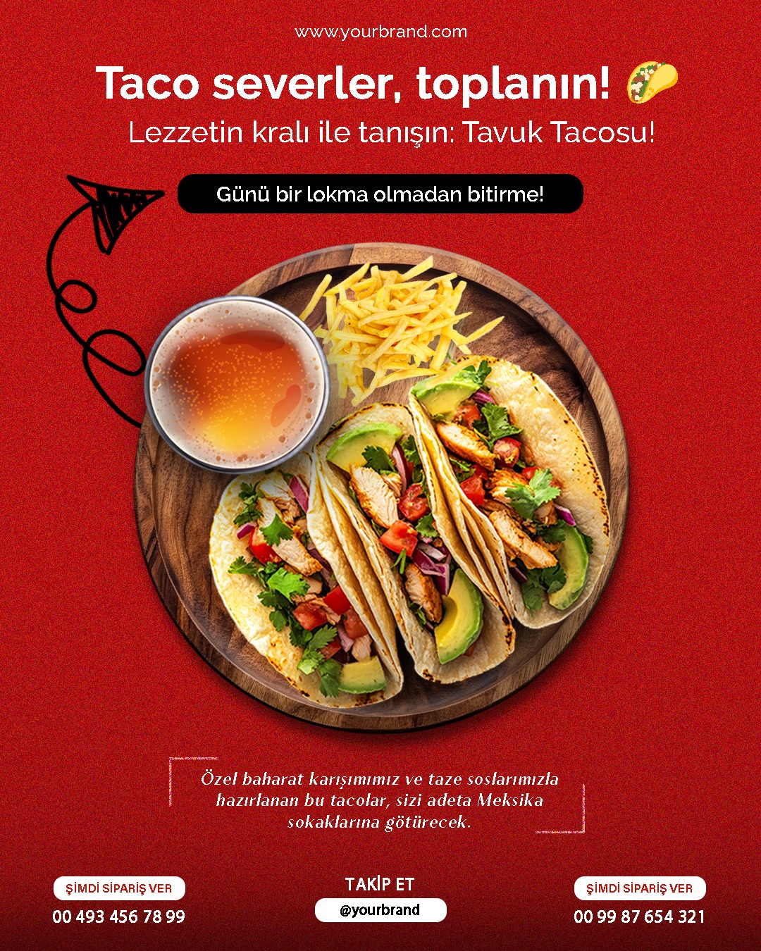 Lezzetin sınırlarını zorluyoruz! Yeni taco tasarımımızla tanışın. Meksika mutfağının renklerini ve enerjisini yansıtan yaratıcı tasarımlarımızla markanızı öne çıkarın. Portföyümüzü incelemek ve iş birliği yapmak için bio'daki linke tıklayın.
Pushing the boundaries of flavor! Discover our new taco design. Highlight your brand with creative designs that reflect the colors and energy of Mexican cuisine. Click the link in bio to explore our portfolio and collaborate with us.
#TacoReklam #YaratıcıTasarım #DijitalPazarlama #MarkaStratejisi #YeniMüşteri #MüşteriBul #İşbirliği #GıdaReklamı #Portföy #TacoAd #AdDesign #CreativeDesign #DigitalMarketing #MarketingStrategy #CustomerAcquisition #BrandBuilding #FoodAdvertising #Portfolio #GraphicDesign
#TacoAd #AdDesign #CreativeDesign #DigitalMarketing #MarketingStrategy #CustomerAcquisition #BrandBuilding #FoodAdvertising #Portfolio #graphicdesign