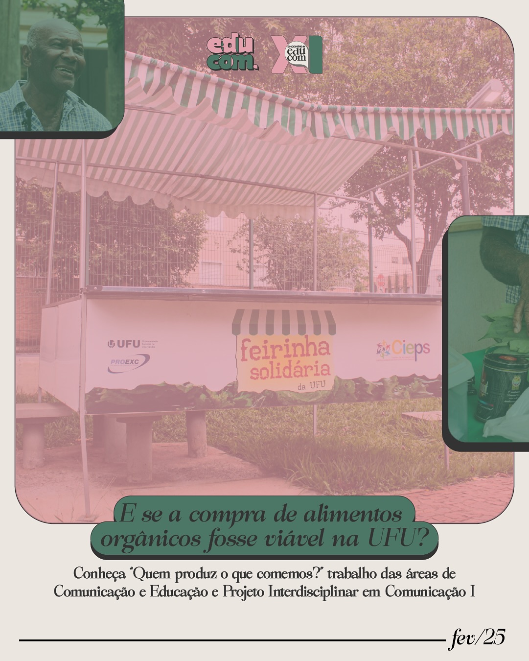 Na parte três dos posts dos trabalhos Educomunicativos e de PIC I, divulgamos a produção de conteúdo e fotorreportagem, produzidas por Camilly Couto, Lara Custódio, Marcelo Barros, Mateus Oliveira, Victor Bringel e Tainá Brasil, para as mídias sociais da Feirinha Solidária da UFU.
Com um intuito de potencializar a divulgação desse projeto para dentro e fora da universidade, o trabalho mesclou confecção de cartazes, vídeos demonstrativos, postagens no Instagram e fotojornalismo — ao mesmo tempo que expôs ao público as dimensões sociais, econômicas e educacionais que uma agricultura sustentável possui. Sempre partindo do mesmo questionamento: “Quem produz o que comemos?”
Para saber mais, acesse o instagram da Feirinha Solidária da UFU @feirinhasolidariaufu e do Centro de Incubação de Empreendimentos Populares @cieps_ufu
#feirinhasolidariaufu #sustentabilidade #educomunicação