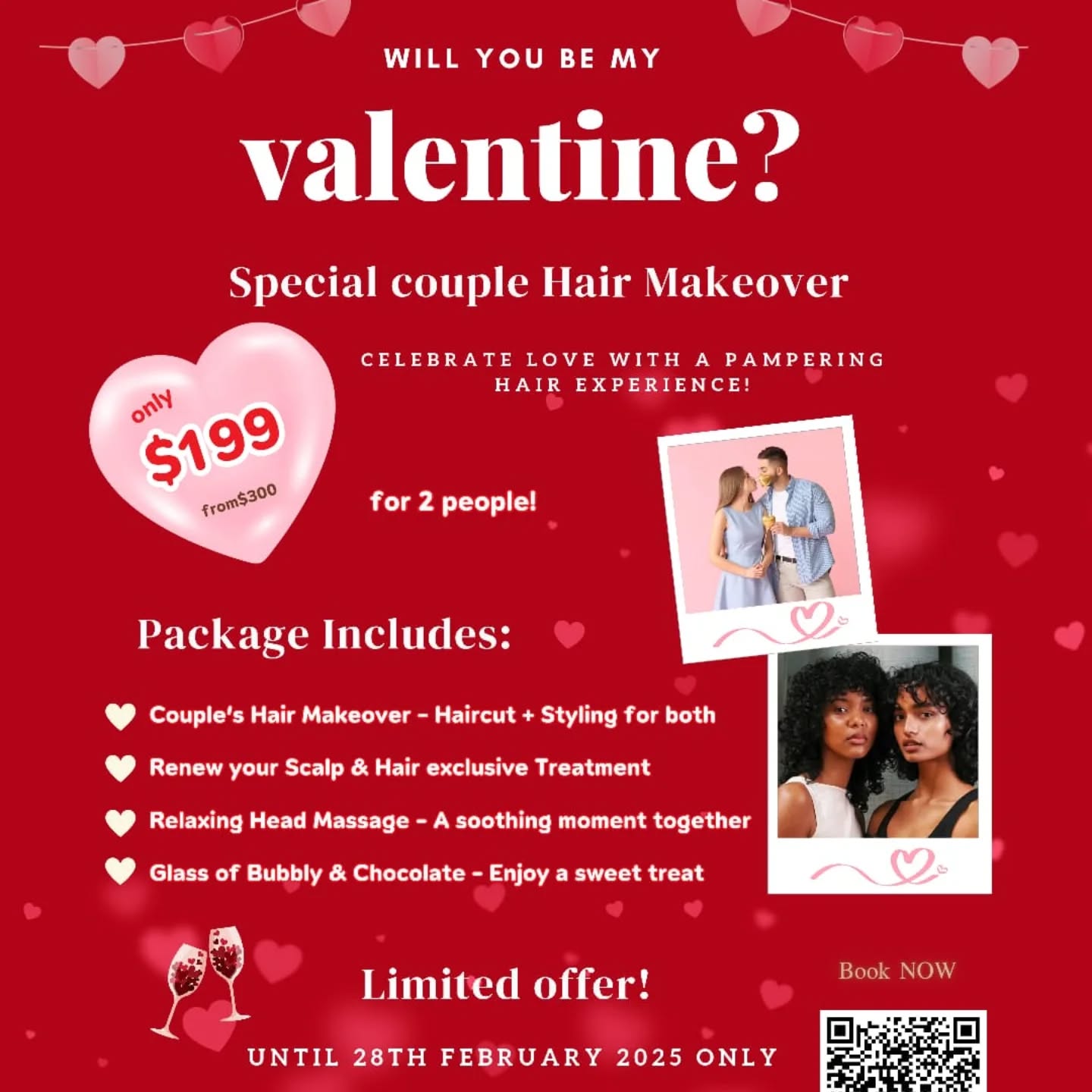 ✨️💛💕❤️ Valentine's Day Special: Couples Hair Makeover ✨️💛💕❤️
Celebrate the love of the season with a pampering hair experience designed specifically for couples! 💕
For a limited time only, book our exclusive Couples Hair Makeover package for just $199 (valued at $300+). This indulgent experience includes:
❤️ Couples Hair Makeover: Enjoy a haircut and styling session for both of you, tailored to enhance your individual styles and love for each other.
❤️ Renew Your Scalp & Hair: Treat your locks to an exclusive treatment that will leave your hair feeling revitalized and refreshed.
❤️ Relaxing Head Massage: Share a soothing moment together, melting away stress and tension with our expertly crafted head massage.
❤️ Glass of Bubbly & Chocolate: Savor the sweetness of the moment with a complimentary glass of bubbly and decadent chocolate treat.
Don't miss out on this incredible offer! Book your appointment by February 28th, 2025, to experience the ultimate couples' pampering session.
Visit our website at Testastudiohairartisan.com.au or walk in to book your consultation. Call us at 0422943957 to reserve your spot.
Treat your loved one to an unforgettable experience this Valentine's Day. Book now and make it a day to remember! ❤️
#ValentinesDay #MelbourneHair #WindsorHair #ChapelStreet #HairMakeover #CouplesHair #LoveYourLook #ValentinesHair #PamperYourself #HairGoals #MelbourneStyle #HairArtisan #LoveInTheHair #ValentinesSpecial #CouplesExperience #SalonLove #HairTransformation #SelfCareTogether #MelbourneBeauty #ValentinesPampering
#testastudiohairartisan 💕✨