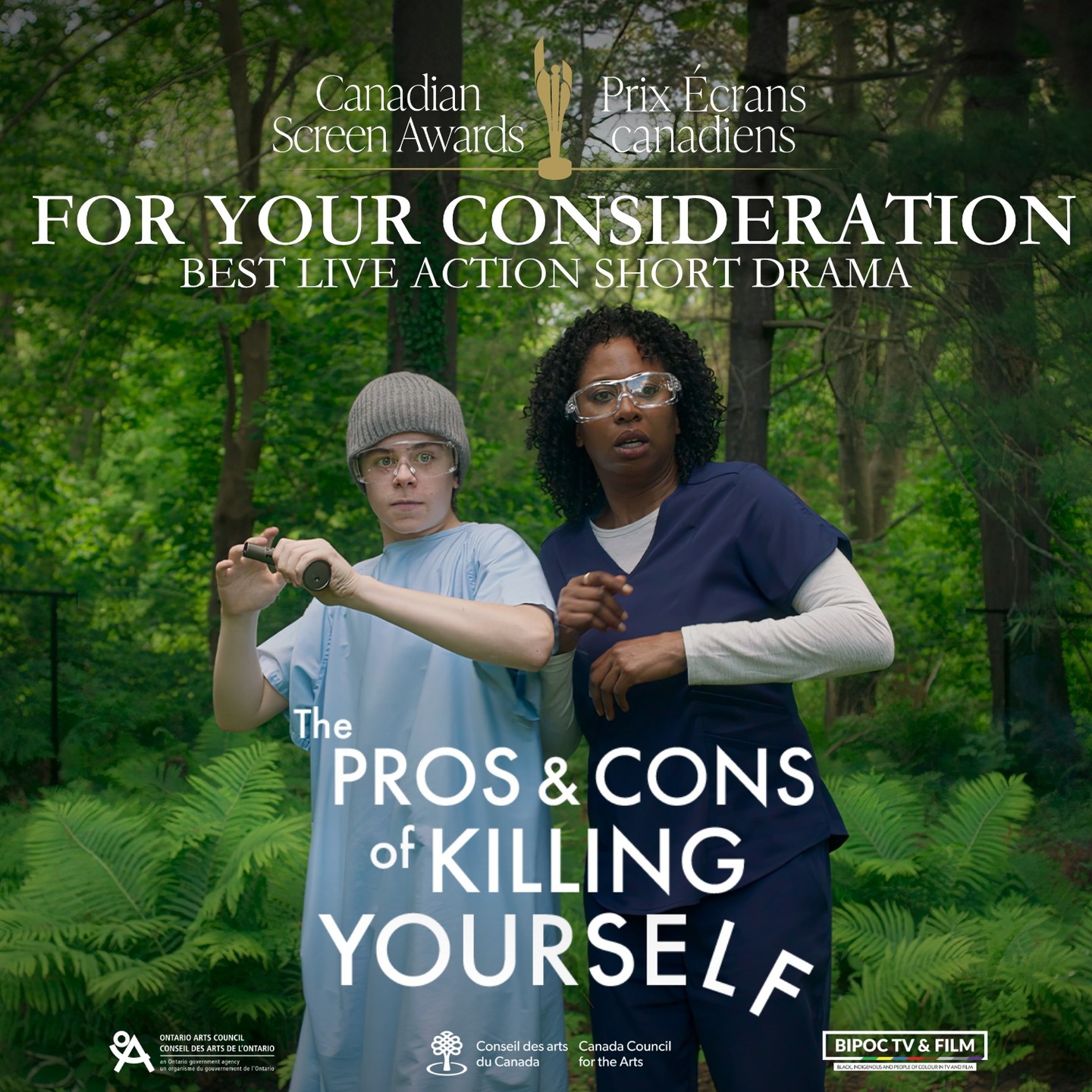 Dear Academy voters: The Pros and Cons of Killing Yourself is eligible for the Canadian Screen Awards in Best Live Action Short Drama and Performance in a Live Action Short Drama for Raven Dauda and Alexander Elliot.
With support from OAC, CAC, and BIPOC TV & Film, we created a story about two strangers determined to live a lifetime in a single day.
From the very start, they confront the question: Is a broken life worth sticking around for?
This film doesn’t tiptoe around suicide — it laughs in its face and drags it into the light. It encourages people to fight back against their own monsters and find power in laughter and connection.
If you believe in brave storytelling and performances that cut deep, we’d love your consideration.
As our festival run winds down, we’re proud to have won Best Comedy at Beeston (a BIFA-qualifying festival in the UK), earned a nomination for Best Canadian Short at The Vancouver Short Film Festival, and been a finalist in the Short Film category at USA Film Fest — one of the oldest film festivals in the US.
Thank you for your time — and for keeping Canadian cinema bold and unapologetic.
Voting for Nominations closes for this year’s Canadian Screen Awards on February 13, 2025.
OUR AMAZING CAST AND CREW
Starring:
@ravendlightworker
@alex__elliot
CREW:
Writer/Dir/Prod. @ravisteve
Prod @colinglazer
DP/Prod @mjd_dop
1st AC @praven_firstac
2nd AC @princesszoes
DIT @sam_pearce01
Color @colorsemantics
Sound Recordist @paolo.audio
Post sound @postcityps
Score @joel_s_silver
VFX
@brianvowles
@andykloske
Gaffer @sahandmi
Key Grip @naz.the.grip
Grip @will.minhle
Grip @alec_holbrough_name
Pros/Set Dec @drewnelsonart
HMU @tywilsonmua
Scripty @saroox
PAs
@meldornel
@becca.bulmer
Licianny Matos
BTS @dellarollinsphoto
Camera @panavisionofficial
Grip and Light @wfw_intl
FUNDERS
@ontarioartscouncil
@canada.council
@bipoctvfilm