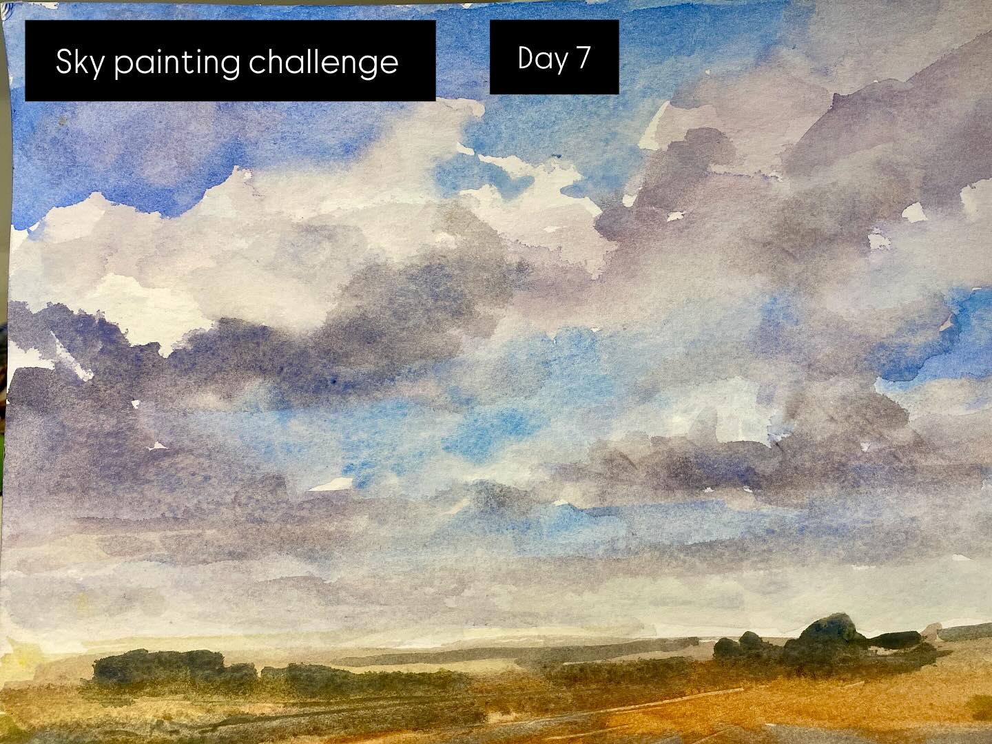 I am still tryyng to paint a sky a day for the month of February as challenged by @johnwalsom .
Ok I missed yesterday but we were travelling and i got sidetracked by having 15 seconds of fame on @artistoftheyear …
We are away so I have had to have a go with some watercolours…. Armed with some old paint tubes I was given, a couple of you tube tutorials , a photo of a damiliar view and buckets of enthusiasm- i painted this .
Not a favourite and its very different to oil/ acrylics isnt it? Who knew 🤣🤣
I have to say, i don’t think I am going to like watercolours much but will have another go tomorrow…
#walsomskystreak #tryingnewthings #watercolourchallenge #paintalong #vibrantpainting
