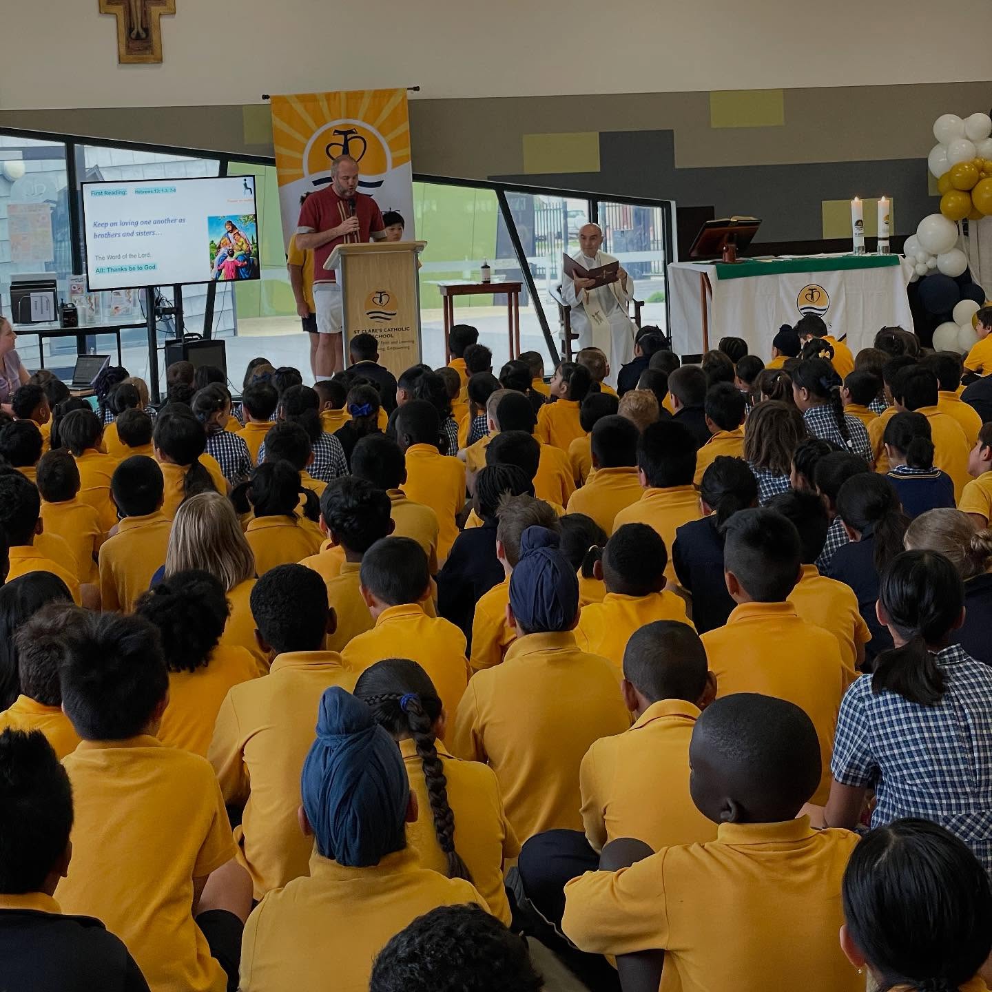 Today we gathered as a whole school to celebrate the beginning of the year together 💙💛
During Mass, new staff members and Year 6 leaders received a blessing, officially welcoming them to their roles in our community 🤗
Thank you to Fr. John for leading the Mass and to Dan for his organisation and ongoing faith leadership at St Clare’s ✝️
Thank you to all of our families who were able to attend the Mass and morning tea. It certainly has been a wonderful start to the year 💙💛