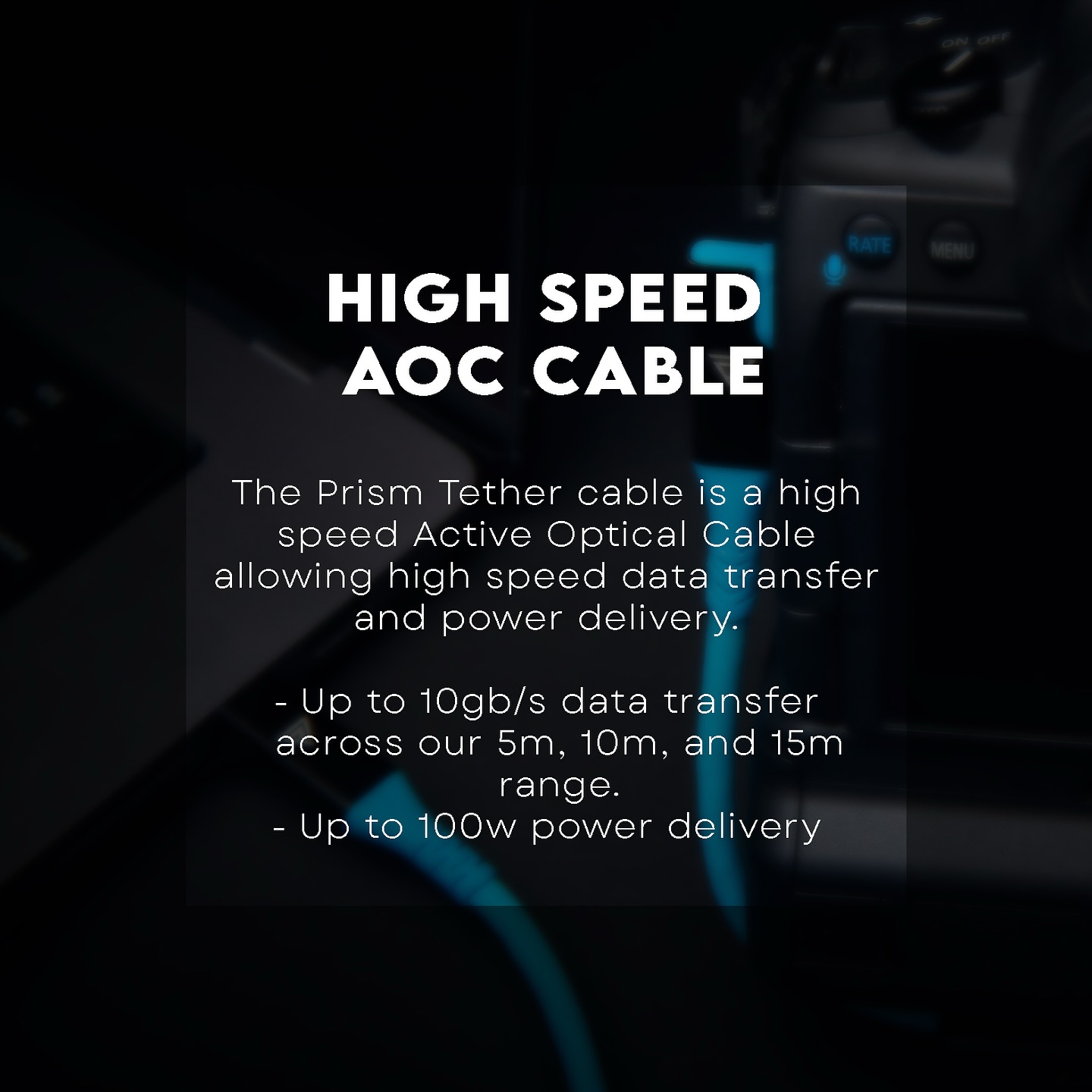 SPEED MEETS POWER ⚡️ The Prism Tether cable is a high-speed Active Optical Cable delivering data transfer up to 10gb/s and power delivery up to 100w. Whether you’re shooting ar 5m, 10m or 15m, we’ve got you covered! #prismtether