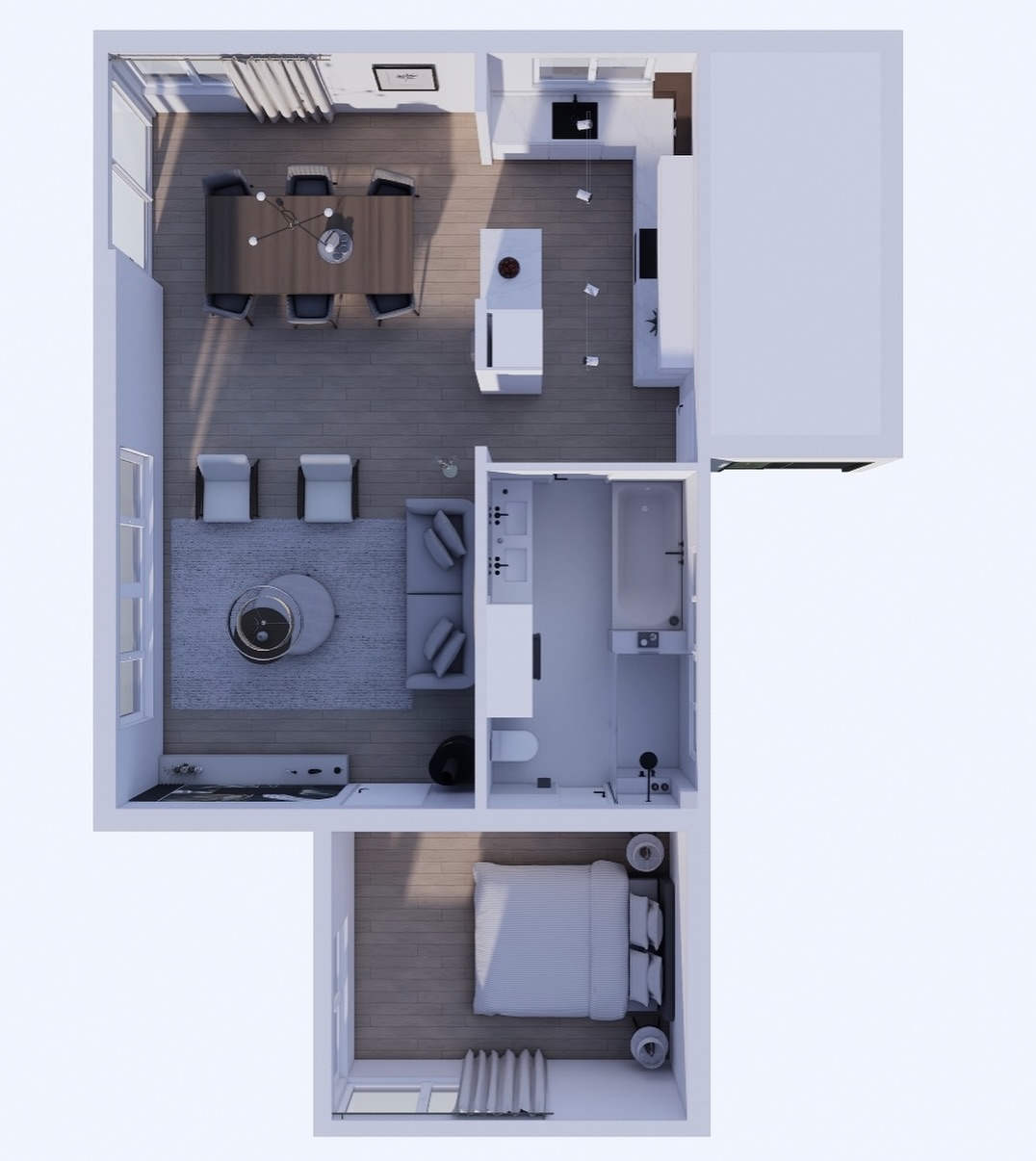 🏠 Vue d’ensemble d’un intérieur pensé pour allier confort et fluidité ✨
✔️ Salon chaleureux avec un poêle et une belle ouverture sur la salle à manger
✔️ Cuisine ouverte fonctionnelle avec un îlot central
✔️ Chambre cosy pour une ambiance apaisante
✔️ Salle de bain élégante et épurée
Un équilibre parfait entre esthétique et praticité ! Qu’en pensez-vous ? 😊
#ArchitectureIntérieure #HomeDesign #Plan3D #Aménagement #DécorationIntérieure