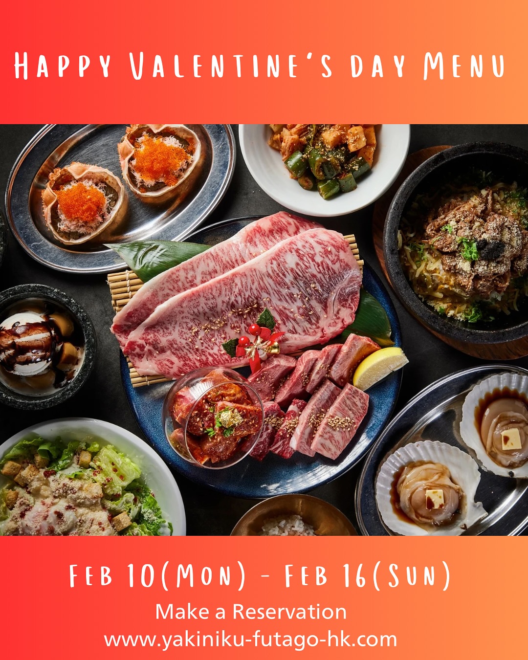 Valentine’s day special menu❤️
Available from Feb 10(Mon) to Feb 16(Sun)
Please enjoy delicious and delightful Valentine’s day with your loved one☺️
#yakiniku #futago #hongkong #yakinijufutagohk #wagyu #bbq #valentineday #焼肉 #香港美食 #銅鑼灣美食 #尖沙咀美食 #情人節