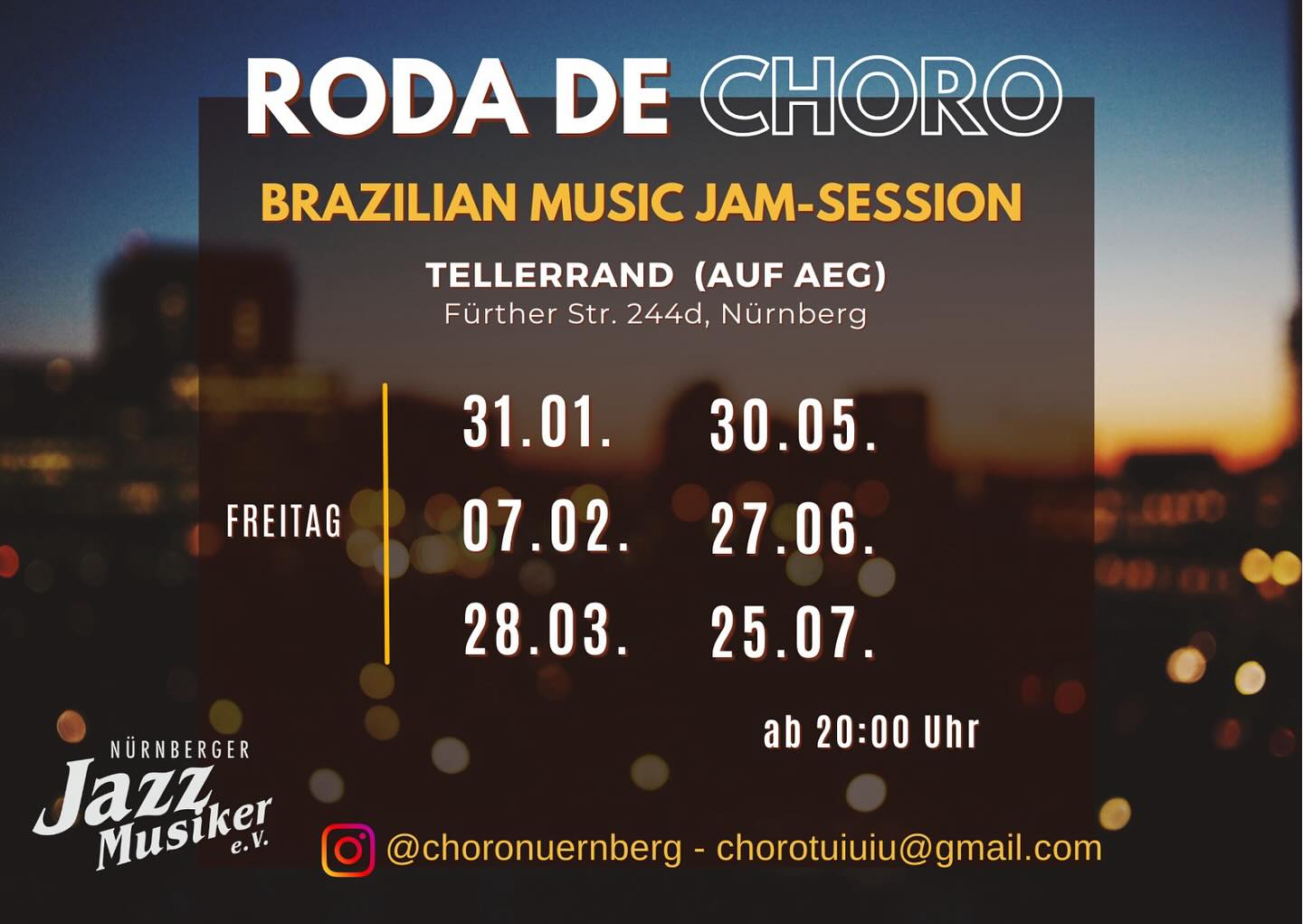 Oi gente!
Atenção: Novas datas para nossa Roda de Choro em „Tellerrand“ Nuremberg! Apareçam e tragam instrumentos, voz e alegria!
Neue Termine für die Roda de Choro im Tellerrand Nürnberg sind endlich offiziell, also gleich mal vormerken!
Bringt eure Instrumente, die Stimme und ganz viel Freude mit. Einsteiger:innen sind immer herzlichst willkommen, wenn ihr Fragen zu Choro oder Noten habt, schreibt uns jederzeit gerne an.
Attention please: New dates for the Roda de Choro in Nürnberg. Come and bring your instruments, voice and lots of fun!
See you soon at Tellerrand Nürnberg (AEG).
#chorotuiuiu #rodadechoro #choro #choroband #triojaburu #flauta #bandolim #clarinete #7chordas #pandeiro #tuiuiu #livemusic #tellerrandnuernberg #session #jamsession #samba #bossanova #livemusik #musicabrasileira #brasil