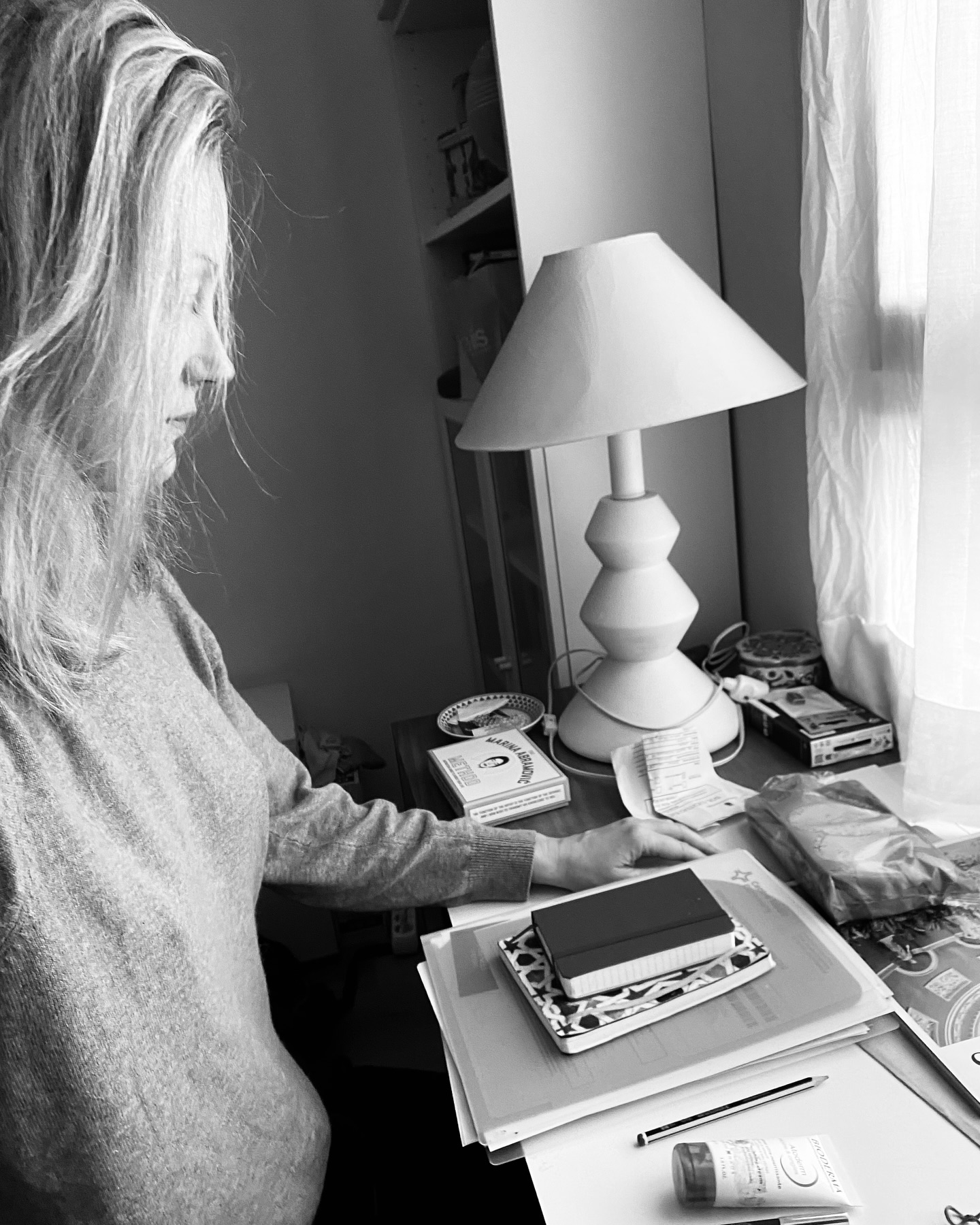 Lady Able enlisted the help of Galaxy Sparkle, the designer, and Willamina, the realism painter, to create an inspiring workspace for her.
1. Lady Able needing help to get organised
2. Her workspace
3. Galaxy Sparkle getting started with Pierre Frey Vintage curtains @lamaisonpierrefrey
4. And Marcel Brewer chair @breuer.marcel
5. Galaxy Sparkle party night with a Thierry Mugler Vintage jacket @muglerofficial
6. Willameena working on 18 inspirational loose paintings for the Daydreams and Dreams “wallpaper”. An inspirational vision board, including an image for each of my six personas , plus lifestyle dreams.
7. Galaxy sparkle loves to ski
8. Wine was needed at this stage 😅
9. Course of action notes
10. Colour mixing. Acrylics are annoying, they dry too quickly!
11. A bit of DIY to build a support
12. Artwork ready, support ready
13. Some more necessary skiing
14. And finally, the first “Daydreams and Dreams” is in place