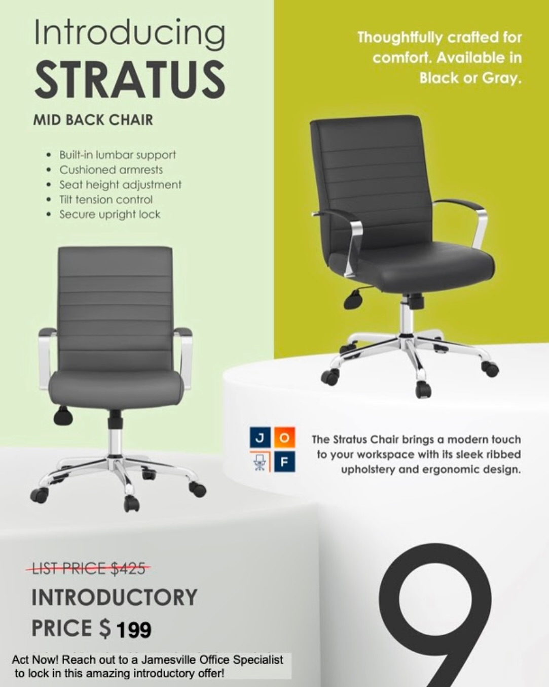 🚨 Just Launched: The Stratus Mid Back Chair 🚨
For a limited time, get premium comfort at an unbeatable intro price—only $199 (reg. $425)! ✨
Upgrade your workspace with sleek design, ergonomic support, and luxury-level comfort—without the luxury price tag. Don’t wait, this deal won’t last! ⏳
#JamesvilleFurniture #StratusChair #WorkFromHome #OfficeGoals #InteriorInspo