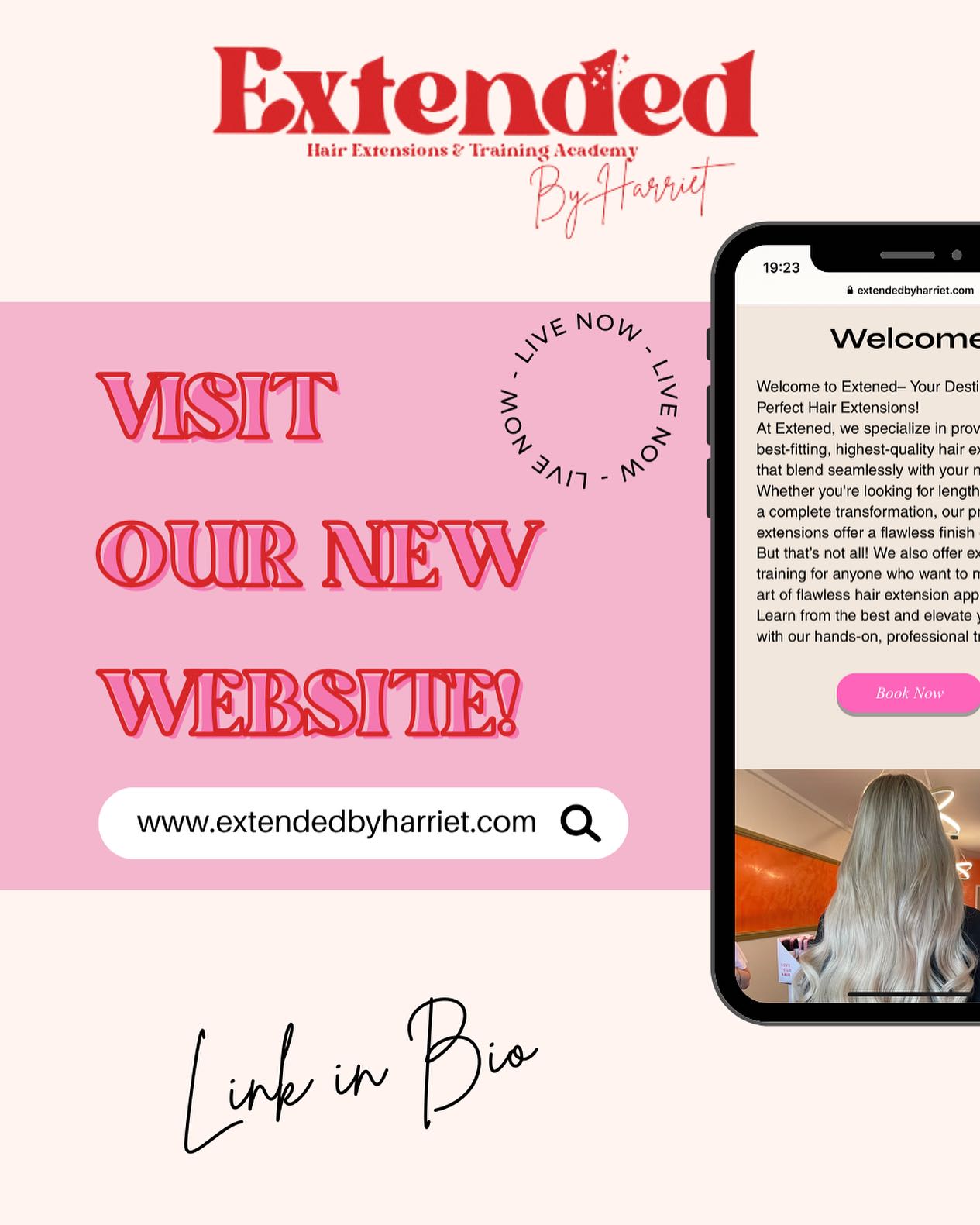 𝐖𝐞 𝐚𝐫𝐞 𝐥𝐢𝐯𝐞🚀
Im so excited to show off my brand new website! 🌐✨ Now you can easily book your refits, consultations and everything else 🫶🏻
🤍vist us at extendedbyharriet.com ! Link in Bio 🔗
🎉All my regular clients will know I never normally do any discounts but to celebrate our launch and say a massive Thank you for all ways continuously supporting me, I got a discount codes for yous! 🤍This will only be valid for 24hours so be quick!
𝗘𝘅𝘁𝗲𝗻𝗱𝗲𝗱𝟭𝟱
for 15% off all online bookings!
I would also like to thank @hs.hairdressing for helping be create my website ❤️