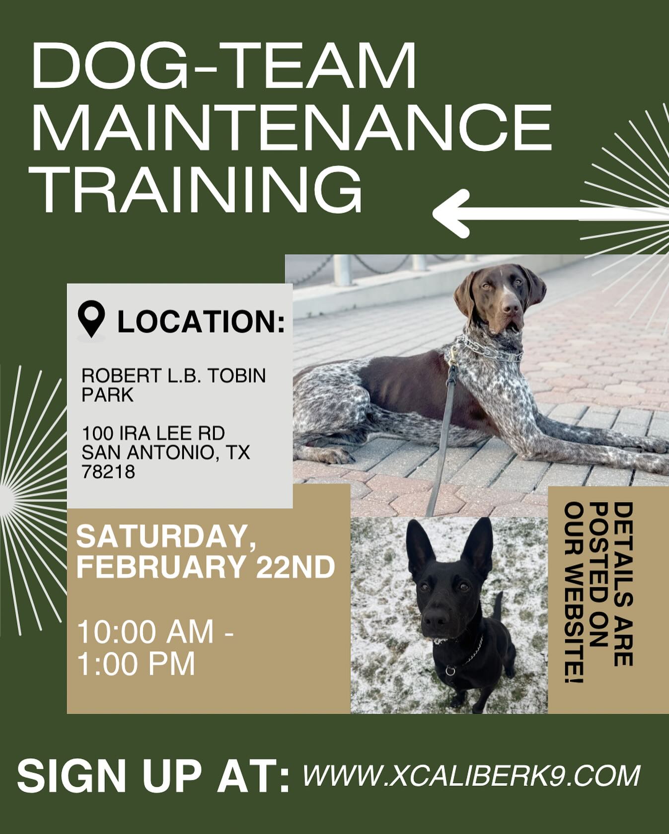 🚨🚨You guys voted and we LISTENED!🚨🚨
Xcaliber Dog Training will begin hosting monthly dog-team maintenance training for all of our graduates beginning THIS MONTH🔥. So bring your dogs out and we’ll see you there! Remember to RSVP before 2/22/25!
More details on the website in our bio!
📞863-292-1190
🌐www.xcaliberk9.com
#dogtraining #k9ltw #dogobedience #pettraining #k9warriors #k9training #dogsofinstagram #k9ltw #dogoftheday #summervibes #petstagram #petlovers #dogsofsatx #dogsofsanantonio
#doglover #trainyourdog #k9