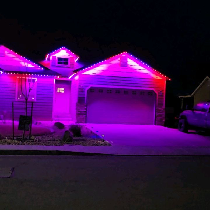 Loving our new permanent lighting by Glow Permanent Lighting! They were awesome to work with & are currently doing a special for the first 50 new orders & there's still time! There are so many presets to choose from & you can even make your own custom settings from your phone! I was skeptical because I like old fashion lights but it was so worth it! RJ, Skyler & their entire crew were professional & knowledgeable & had our lights hung the next day. 10/10 recommend!!! If you have been on the fence, jump & do it before their pricing goes up!
Mention my name & RJ & his crew will get you taken care of 385-318-9600! The houses in our neighborhood with their service just keeps growing & it looks amazing!