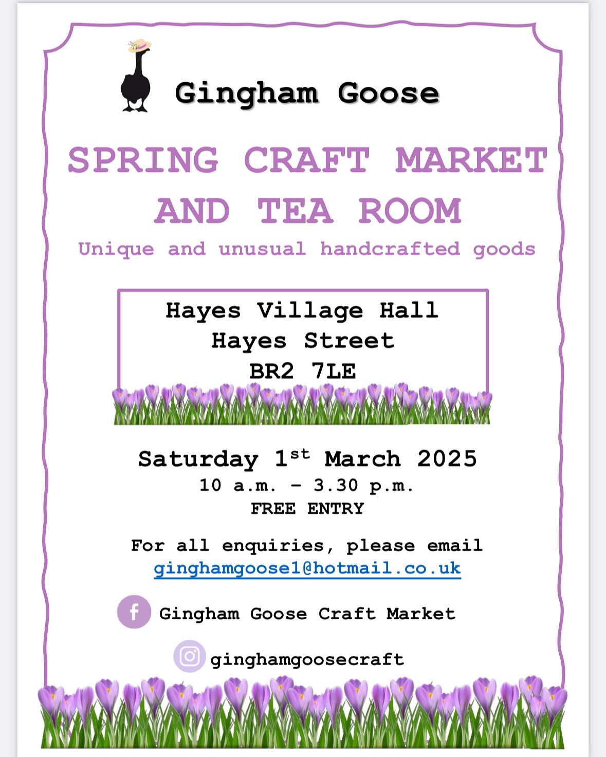 Excited to share that our first craft market of the year will be at Hayes Village Hall on Saturday 1st March 👏🏻 swipe to see what to expect!
#craftmarket #sustainablegoods #ginghamgoosecraftmarket @ginghamgoosecraft