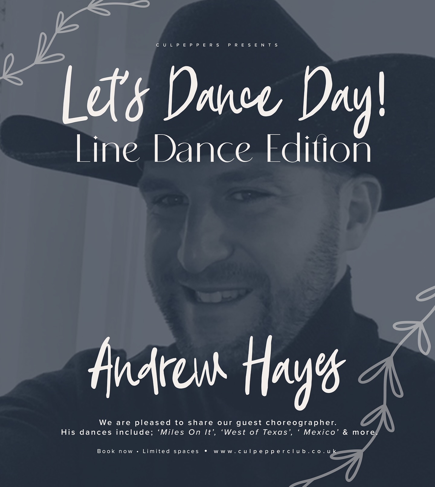 We’re super excited to announce our guest choreographer joining us will be... Andrew Hayes!
His brand new release ‘Not Your Man’ will no doubt be a floor filler, with other favourites including; ‘Miles On It’, ‘West of Texas’, ‘Mexico’ & more.
Tickets on sale now - link in bio.
#culpeppersuk #culpepperclub #linedance #linedancing #letsdanceday #basildon #essex #dance