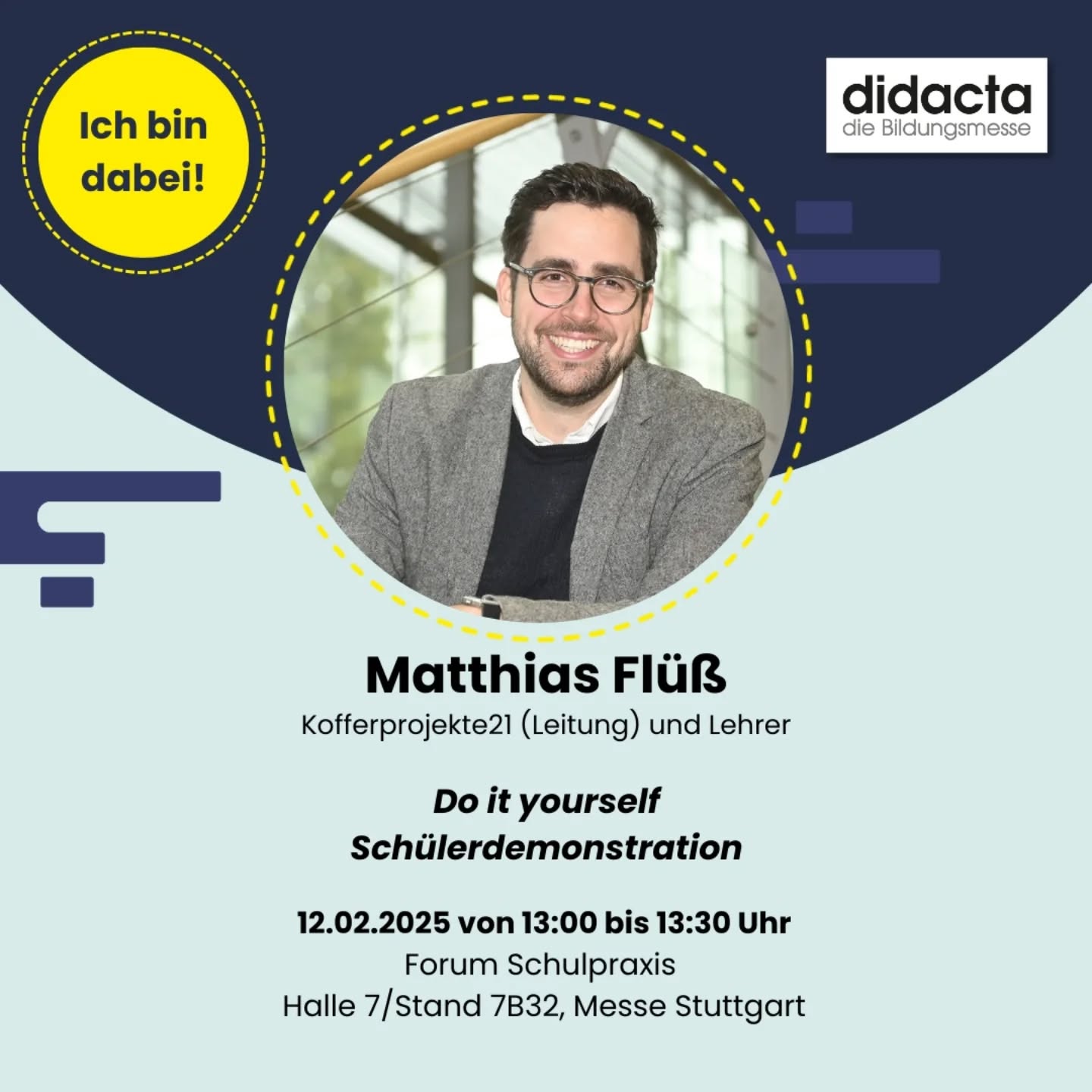Am 12.02.2025 von 13:00 bis 13:30 Uhr bin ich als Redner auf der #didacta in Halle 7, Stand 7B32 dabei!
Mein Thema: DIY Schülerdemonstration – Demokratie zum Anfassen.
Ich freue mich darauf, spannende Einblicke zu teilen und mit euch ins Gespräch zu kommen. Kommt gerne vorbei – ich freue mich auf einen inspirierenden Austausch!
#DemokratieBildung #DIYSchülerdemonstration #didacta2025
@didacta_messe