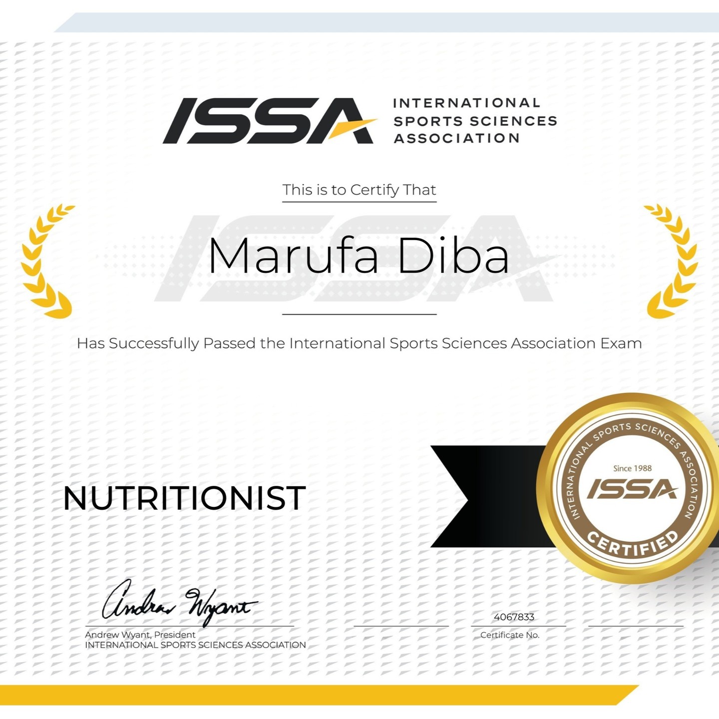 🌟 Exciting Announcement! 🌟
We are thrilled to share that Marufa Diba, the CEO and lead nutritionist of Nutrition Nutritionist, has officially received her certification from the International Sports Science Association (ISSA)! 🎉
Marufa has successfully passed the ISSA exam and is now a certified nutritionist, further solidifying her expertise in nutrition and wellness. This prestigious certification is a testament to her dedication to providing the highest quality advice and guidance for a healthy lifestyle. 🌱✨
At Nutrition Nutritionist, we are always committed to offering the most accurate, science-backed nutrition solutions for our clients. With Marufa's new credentials, we look forward to enhancing our services even more and helping you achieve your health goals! 💪🍏
Join us in congratulating Marufa on this incredible achievement! 🏆
#nutritionist #ISSAcertified #healthyliving #NutritionNutritionist #MarufaDiba #healthandwellness #certifiednutritionist
