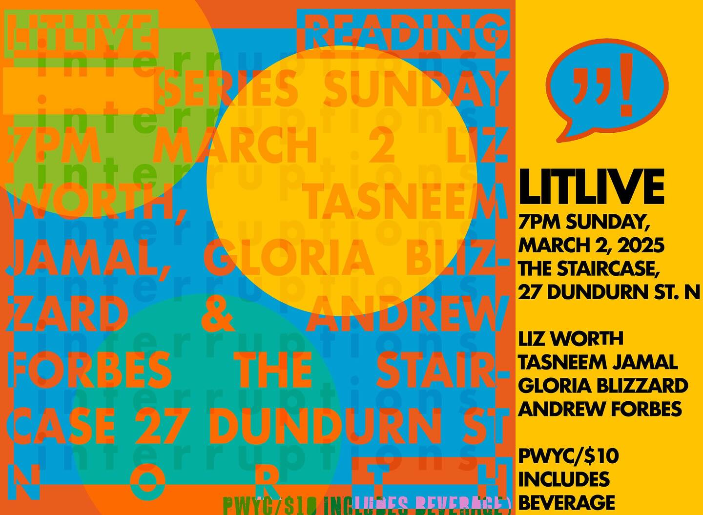 We INTERRUPT your regularly scheduled scrolling to remind you the MARCH LIT LIVE IS COMING!! 🎤📖🎤 March 2, 7pm at @thestaircase we’ll have 4 AMAZING Canadian authors @utilityofboredom @lizworthtarot Gloria Blizzard & Tasneem Jamal - we’d love to see you there! #readingseries #hamont #literaryevent #fiction #nonfiction #poetry #readcanadian #canlit