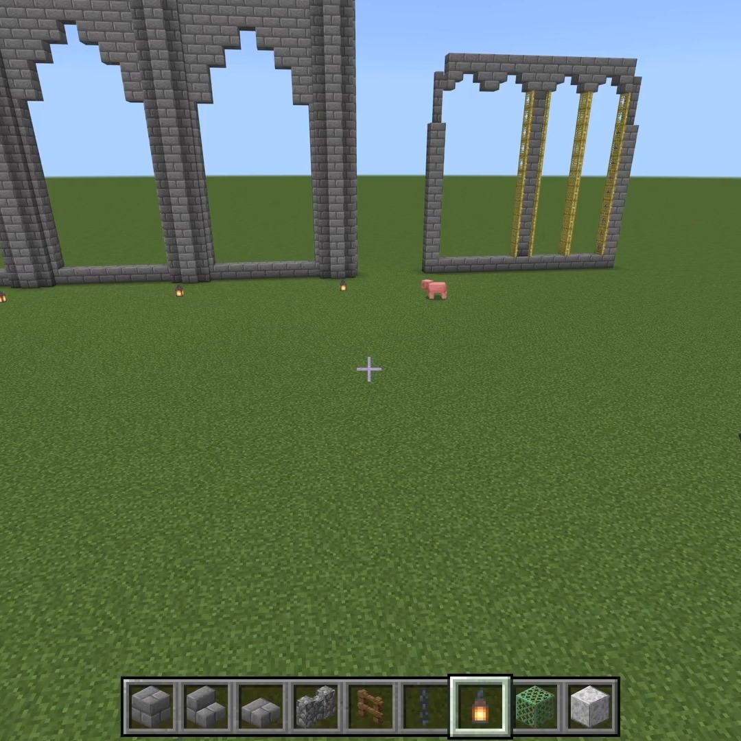 Did more work on the Cathedral today. Was reasearching tracery which is the designing of the patterns of the outlines of the stain glass windows. I was looking for tutorials on how to build the tracery on Minecraft. I really could not find much so I started looking up tracery on Google images. Again not much there that was directly useful. But then I started running across cross stitch patterns for snowflakes and I ended up using those patterns to design my first "Rose" window.
Also continued the construction of the Bell Towers at the front of the building. Put the roofs on and started on the details of the chains that would theoretically ring the bells. I'm going to add the bells later on. While Minecraft has some bells that you can actually ring, they are pretty small so I will make some bigger ones out of blocks, though I'm thinking of building a redstone machine to play some bells. For those who don't know, redstone is a way within the game to build machines that do various things, including potentially playing music. But I need to do some research to see if I can get the game to play bells.