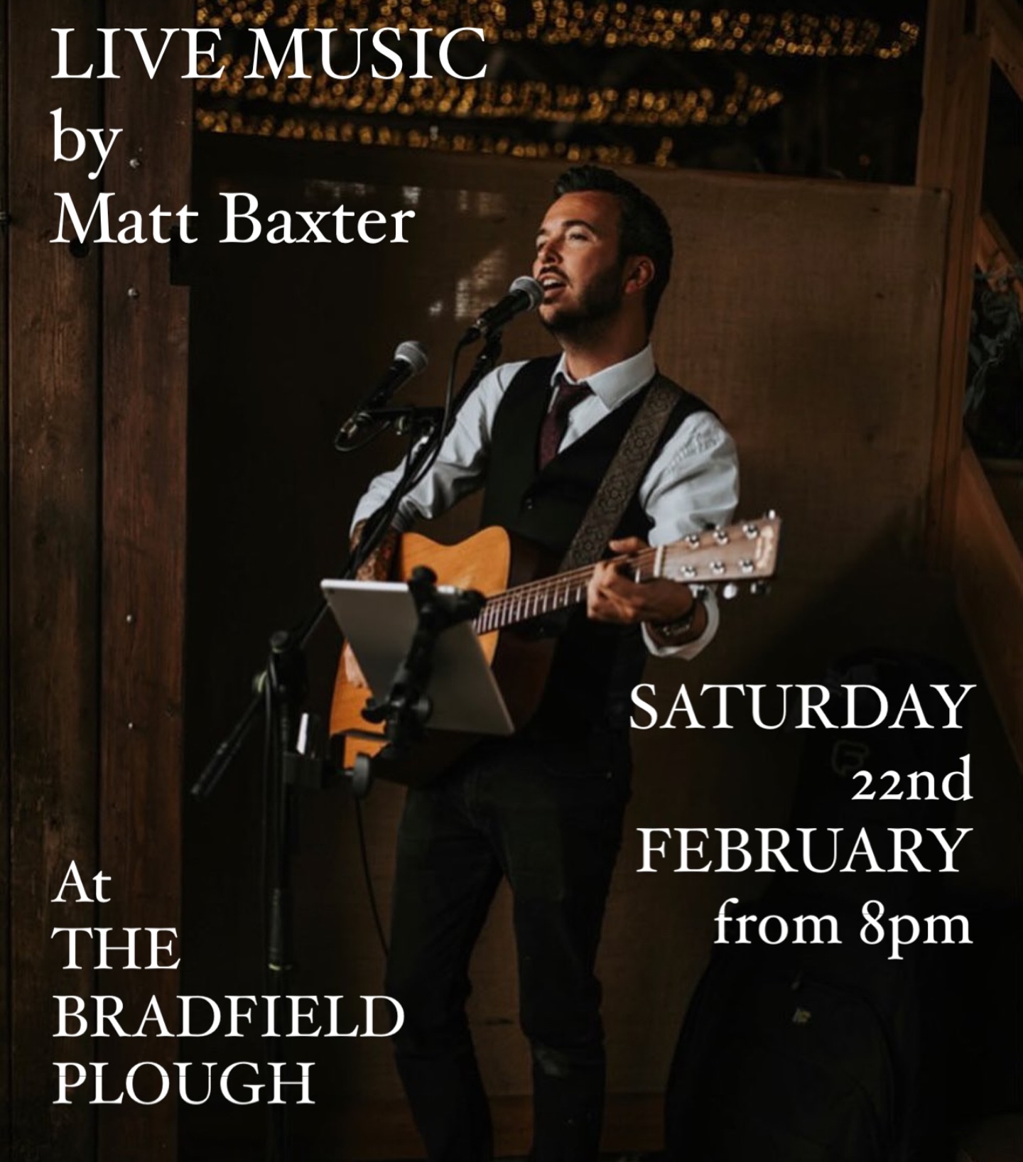 Here at The Bradfield Plough you can expect monthly acoustic live music evenings!
Saturday 22nd February is next in the diary and we’re welcoming Matt Baxter to the Tap Room stage, so why not pencil it in your diary and join us for a meal or perhaps just a drink with friends! 🎶