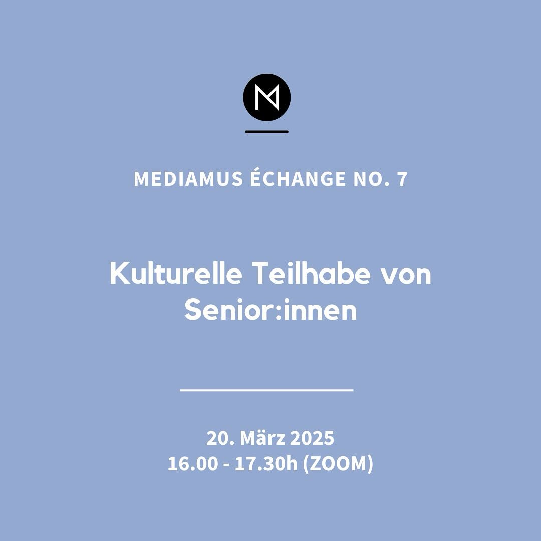 Wie können Museen die Generation 65+ aktiv einbinden? Wie kann auf die Bedürfnisse dieser Publikumsgruppe eingegangen werden? Welche Formate fördern den Austausch? 🤝🎨
✨ mediamus échange No. 7 – Kulturelle Teilhabe von Senior:innen
Am 20. März 2024, 16:00–17:30 Uhr (Zoom) diskutieren wir mit Expert:innen über erfolgreiche Vermittlungsprojekte für Senior:innen.
🔹 Gäste: Silja Widmer (Schloss Waldegg) & Ursula Helg (Kunstmuseum Luzern)
🔹 Moderation: Andreas Affolter
Jetzt anmelden auf mediamus.ch – wir freuen uns auf den Austausch! 🏛️💬 #MediamusEchange #KulturelleTeilhabe #SeniorenImMuseum