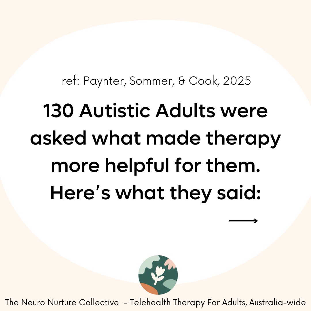 Something that I found particularly interesting about this study is that only 3% of participants sought therapy specifically for ‘autism’. Most of them presented with anxiety as their key concern! This speaks to the importance of all clinicians understanding what autism looks like in adults, as there is a chance that the person you’re treating for anxiety may be autistic and not realise. It’s so important to adapt your approach to ensure it will actually be helpful.
I feel very encouraged with the new psychology competencies in December reflecting that all clinicians should be aware of and utilising a neurodiversity affirming approach in their practice. 👏
As with all research, there are some limitations to this study, but I still think it is a great addition to the emerging and important field of collaborative research with autistic people. ✨