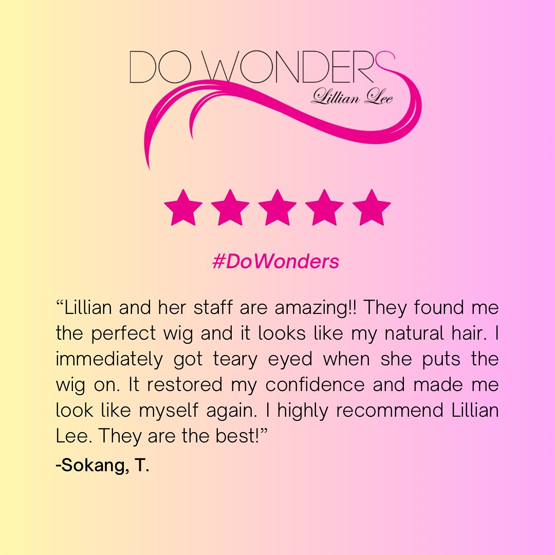 We love and appreciate all the kind words our recipients leave in their reviews🥹 Thank you for bringing us on the journey🤍
•
•
“Lillian and her staff are amazing!! They found me the perfect wig and it looks like my natural hair. I immediately got teary eyed when she puts the wig on. It restored my confidence and made me look like myself again. I highly recommend Lillian Lee. They are the best!”
•
#dowonders #confidencerestored #dowonders #wigsbylillianlee #cancersurvivor #wig #wigrecipients #wigdonation #wigdesigner #donatetoday #wigsforkids #wigsforhairloss