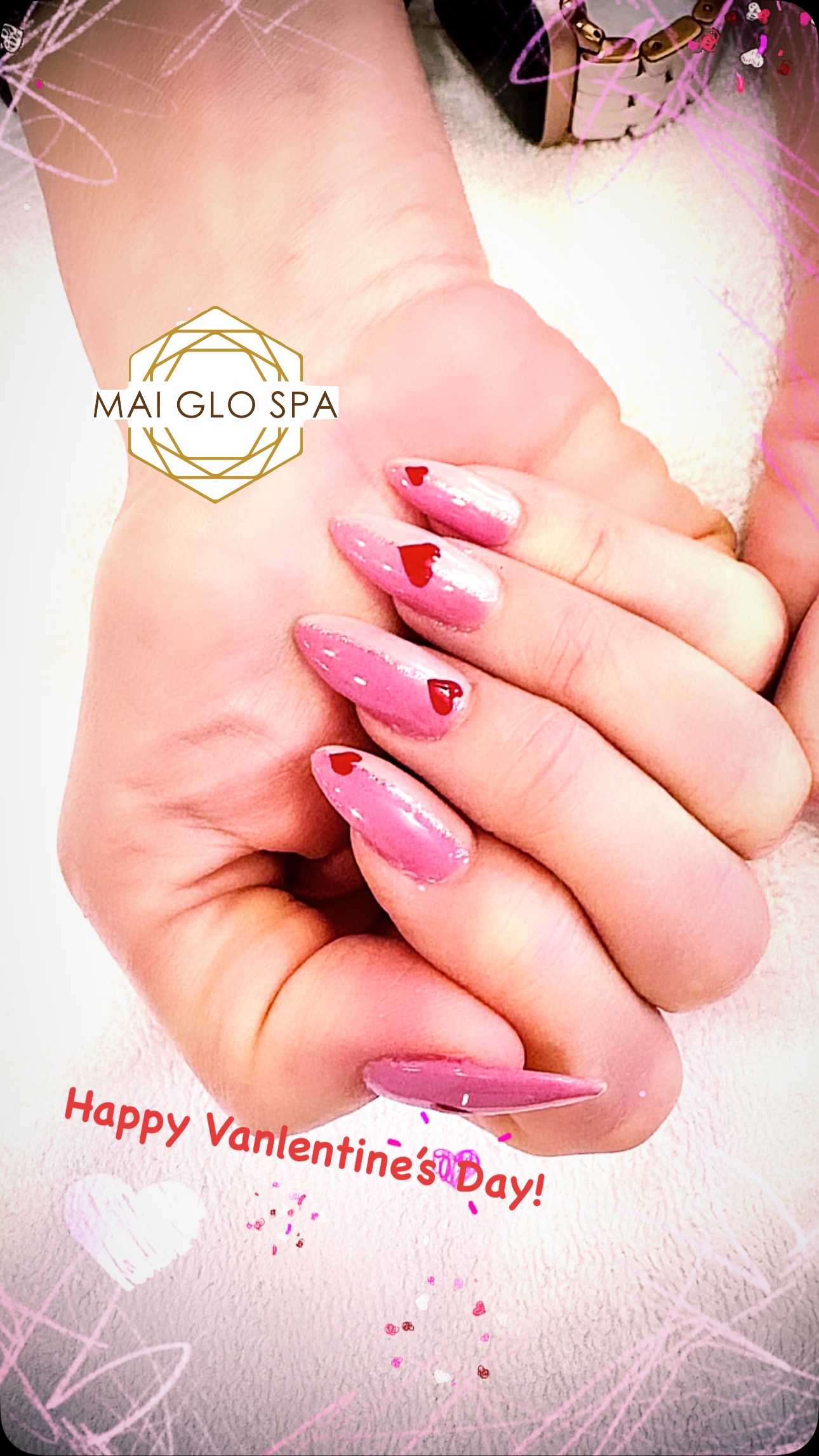 Happy Valentine’s Day, loves! 💖 Wishing you a day filled with love, joy, and perfectly polished nails! Who’s rocking a cute V-Day mani?”