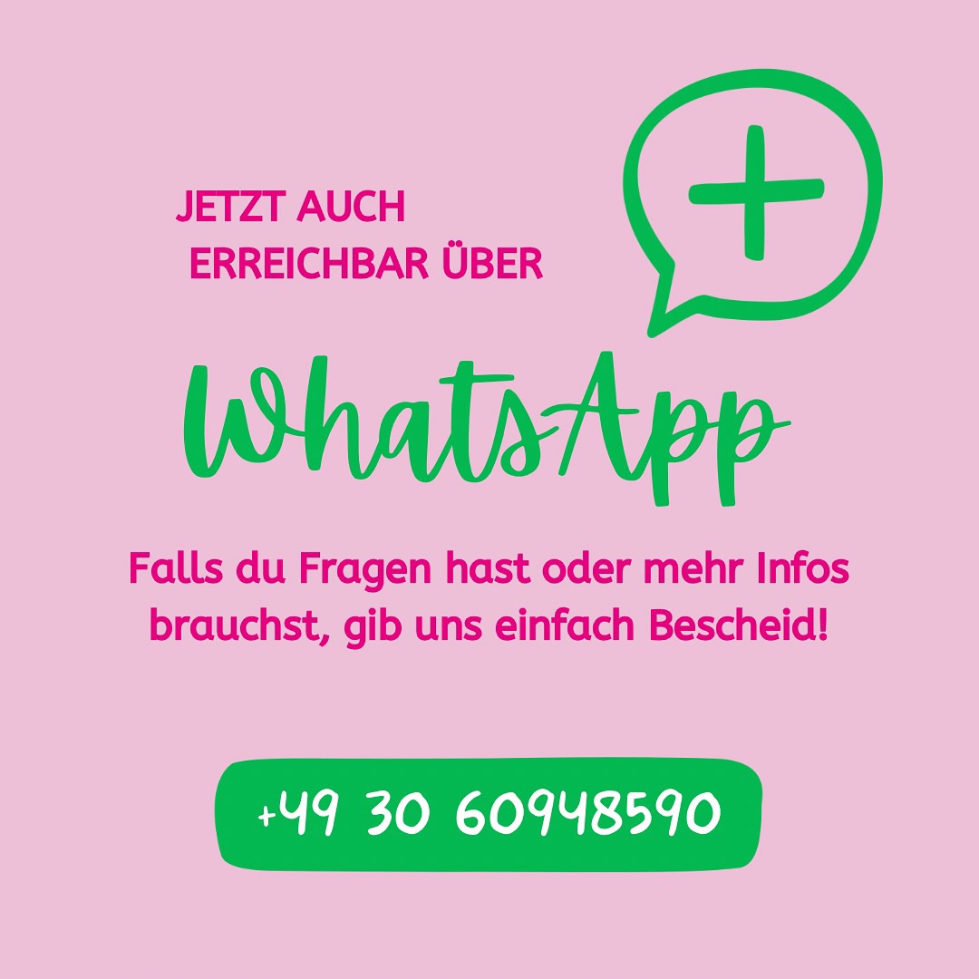 📲 Wir sind jetzt auch auf WhatsApp! 🎉
Du hast Fragen zu unseren Behandlungen, willst einen Termin buchen oder brauchst eine schnelle Beratung? Kein Problem! Ab sofort kannst du uns ganz easy über WhatsApp erreichen. 💬✨
📩 Schreib uns einfach unter +493060948590 und wir melden uns so schnell wie möglich bei dir!
Wir freuen uns auf deine Nachrichten! 💖🐯