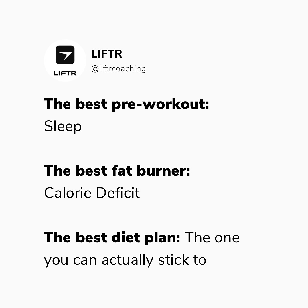 When it comes to optimizing fitness, simplicity often beats complexity.
✅ The Best Pre-Workout: Sleep
No supplement can replace the power of quality sleep. A well-rested body performs better, recovers faster, and sustains energy throughout a workout. Aim for 7–9 hours of sleep each night to maximize muscle recovery, hormone balance, and mental focus.
🔥 The Best Fat Burner: Calorie Deficit
Fat loss boils down to consuming fewer calories than you burn. No magic pill or special food will outwork a sustained calorie deficit. Focus on whole, nutrient-dense foods, strength training, and daily movement to create a sustainable energy balance.
🥗 The Best Diet Plan: The One You Can Stick To
The most effective diet isn’t a fad - it’s the one you can maintain long-term. Whether it’s low-carb, high-protein, or balanced eating, consistency is key. Choose a plan that fits your lifestyle and preferences while prioritizing whole foods and portion control.
Simplicity leads to success - stick to the basics, stay consistent, and results will follow.
#nutrition #nutritioncoach #nutritiontips