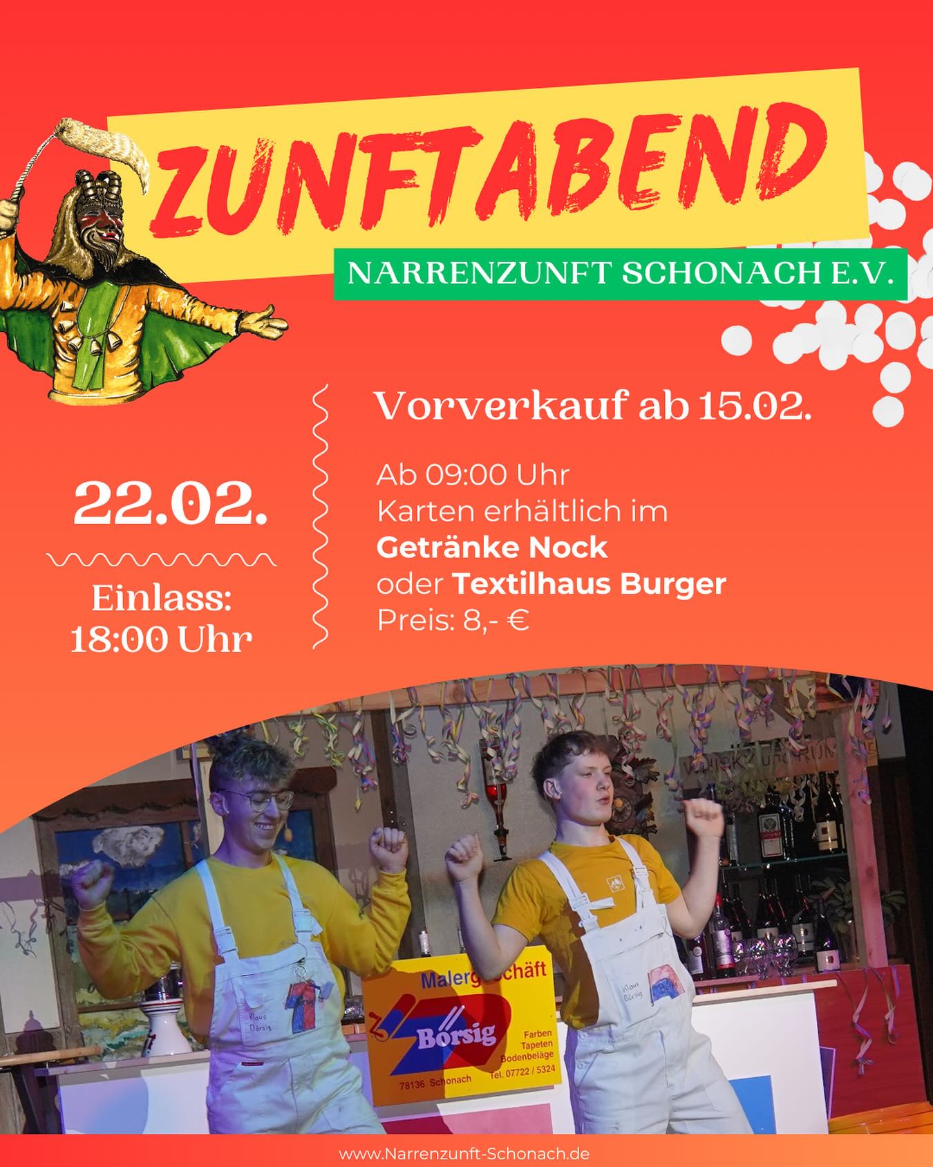 🎟️🎟️🎟️ !!!Morgen Karten Vorkverkauf!!! 🎟️🎟️🎟️
Diesen Samstag, 15.02.2025 ab 09:00 Uhr beim Textilhaus Burger und Getränke Nock in Schonach.
So lange der Vorrat reicht! 🥳
Geißenmägde und Geißenmeckerer im Häs - Eintritt frei 🎉
Einlass: 18:00 Uhr
Beginn: 19:30 Uhr
Eintritt: 8 Euro (erfahrungsmäßig nur begrenzte bis keine Anzahl von Karten an der Abendkasse)
#nzschonach #geißenmagd #geißenmeckerer #schonach #batzewecke #esgohtdegege #fasnet #fasnet2025 #2025 #verbandoberrheinischernarrenzünfte #narrenzunft #narrinarro #brauchtum #carnival #party #fun #people #tradition #blackforest #love #schwarzwald #nature #history #bepartofit #germany #mask #wood #winter #culture