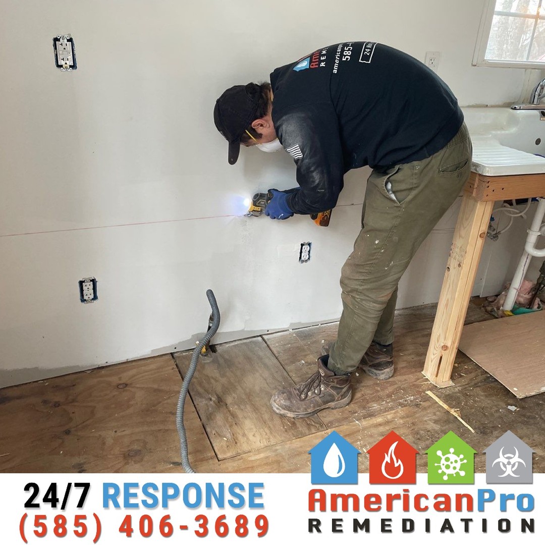 🛠️💧 Reaching the Root of the Problem: Cutting Drywall for Water Damage Repair
Water damage often hides where you can’t see it — behind walls and inside structural components. At American Pro Remediation, we carefully cut out affected drywall to uncover and address internal water damage at its source.
🔍 Why this step matters:
➡️ Exposing Hidden Damage: Removing damaged drywall lets us locate soaked insulation, wet framing, and unseen moisture.
➡️ Preventing Mold Growth: By accessing internal areas, we can dry and sanitize thoroughly, stopping mold before it starts.
➡️ Restoring Safely: Once the damage is resolved, we prepare the space for seamless rebuilding, ensuring your home or business is as good as new.
We don’t just patch the surface; we fix the problem where it starts. That’s the difference with professional restoration. 🏠💙
📞 Call 585-406-3689 today if you suspect hidden water damage — we’ll make sure it’s handled the right way.
#AmericanProRemediation
#WaterDamageRestoration
#DrywallRemoval
#HiddenDamage
#MoldPrevention
#DisasterRecovery
#WeRestorePeace