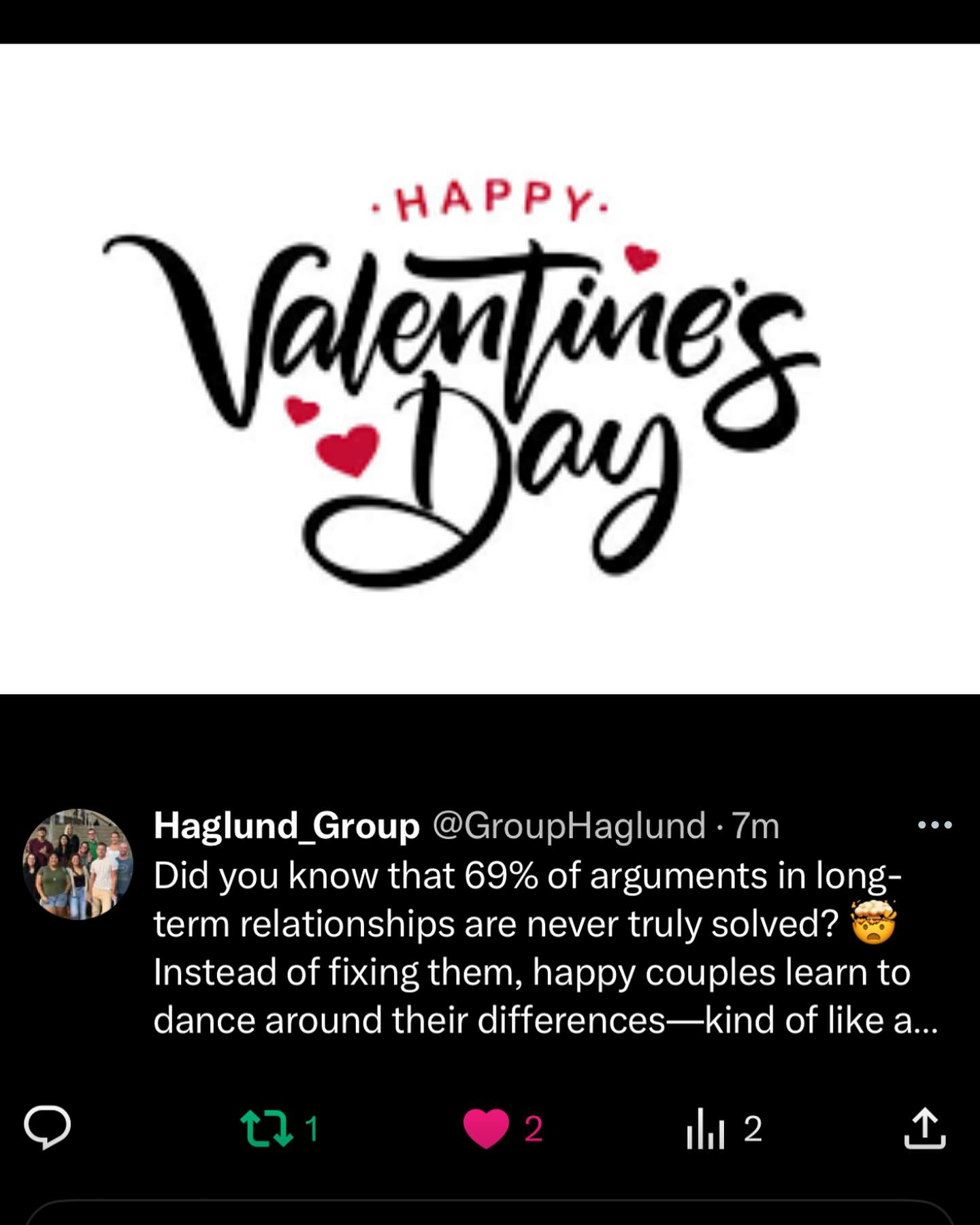 Did you know that 69% of arguments in a long-term relationship are never truly resolved? Instead of fixing them, happy couples learn to dance around their differences, kind of like never-ending, tango of love and compromise! Happy Valentine’s Day ❤️!!
#valentine #valentine #happyvalentinesday #valentine2025 #funfacts #funfactfriday #funfact #scientificfacts #hawaii #universityofhawaiiatmanoa #uhm #universityofhawaiia #uh #science #DNA #chromosomes #researchgroup #haglundgroup #drhaglund