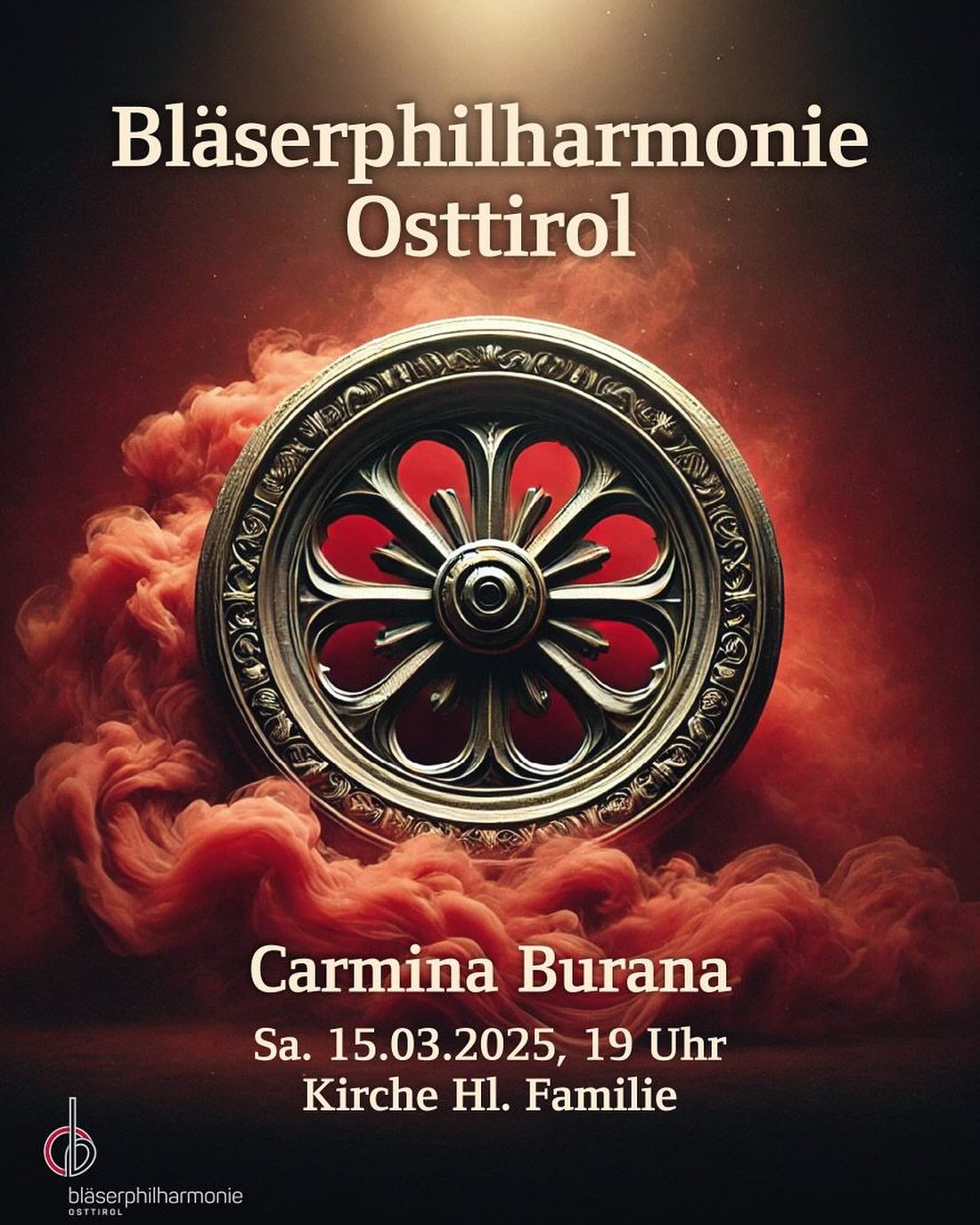 ❤️-liche Einladung! 🎶🎼🎺🎷🪈
📍Kirchenkonzert „Carmina Burana“ mit der Bläserphilharmonie Osttirol
📍15.3.2025 um 19.00 in der Kirche zur Hl. Familie in Lienz
📍Karten gibt es über die Stadtkultur Lienz! https://www.stadtkultur.at/de/blaeserphilharmonie-osttirol-carmina-burana
#seidabei #wirfreuenunsaufeuch #carminaburana #kirchenkonzert #bpho #sinfonischesblasorchester #windband #carlorff