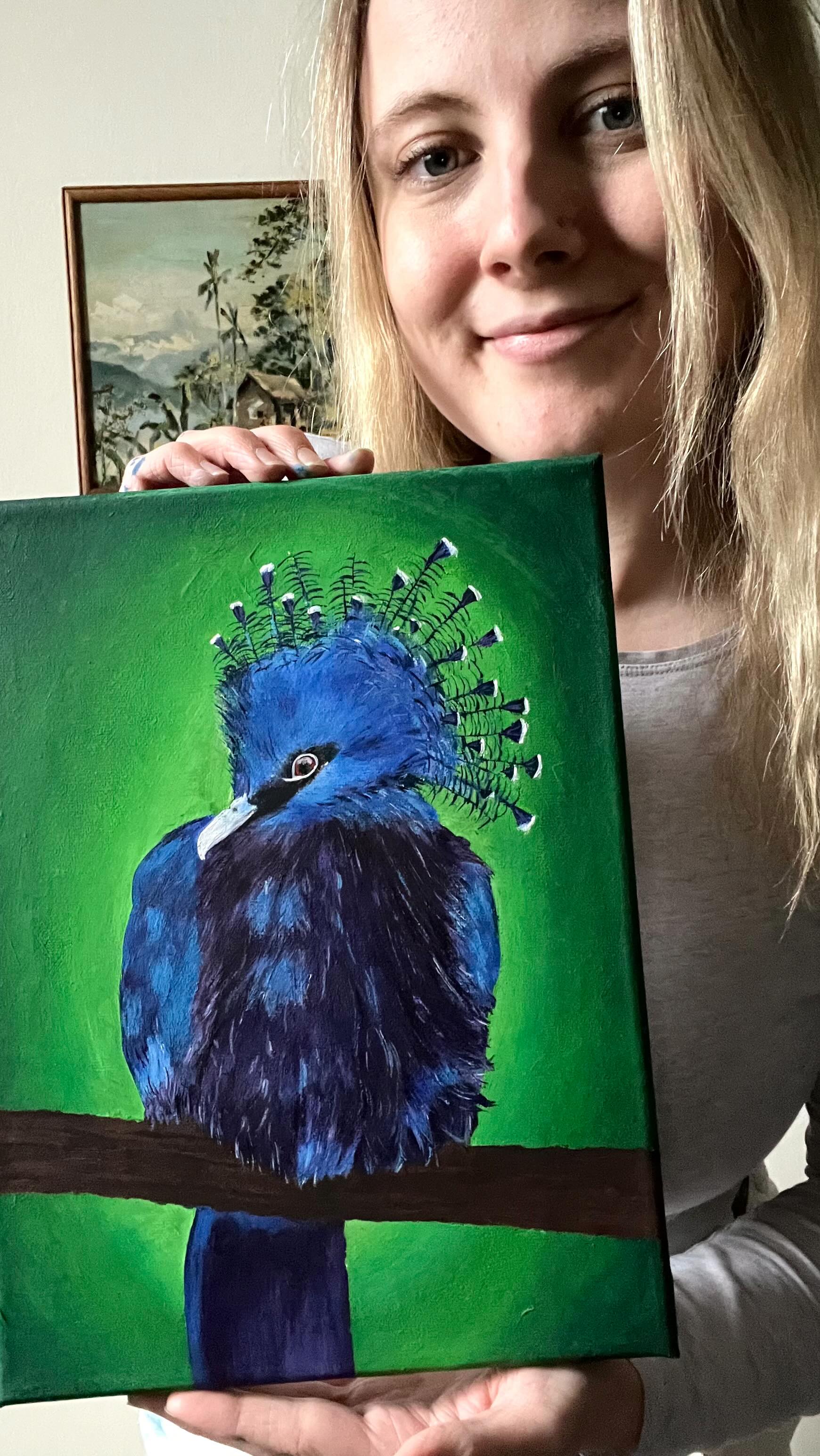My latest piece, the Victoria Crowned Pigeon is complete 🤩
#victoriacrownedpigeon #showingmyart #artwork #acrylic #artist