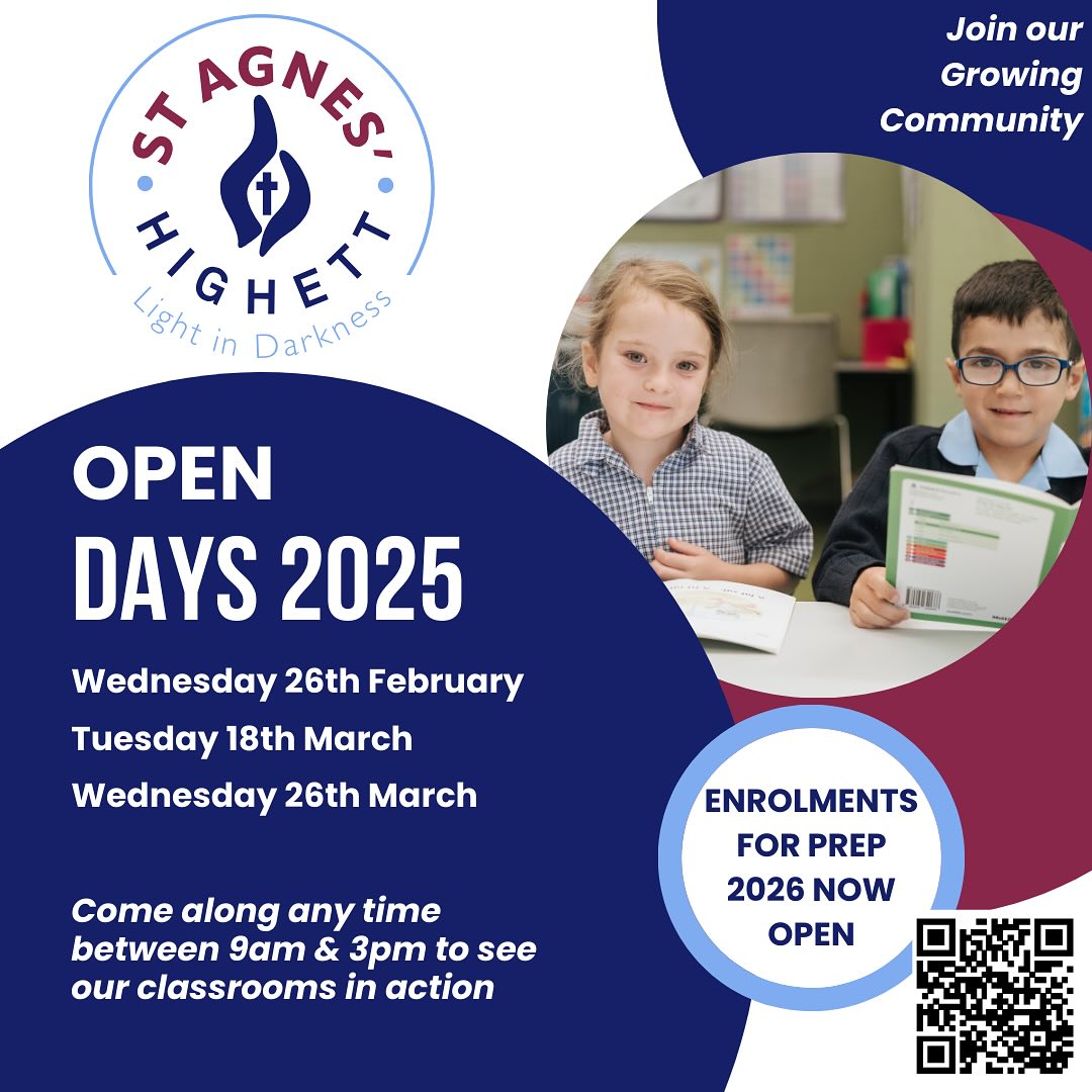 Enrolments for Prep 2026 are now open at St Agnes’! Come along to see our classrooms in action on one of our Open Days (9am-3pm). You can register via our website or the link in our bio.
•Structured Literacy
•Renovated classrooms
•Vibrant, welcoming community
•Calm, focussed learning environment
•Quality, open play space
•Strong focus on wellbeing
Do you have a friend whose child is starting school next year? Let them know! 🗣️