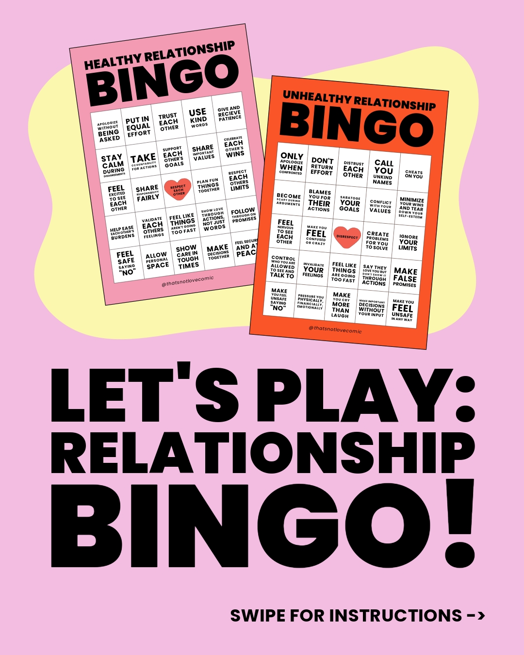 Happy Valentine's Day! 💞 It’s time to reflect on your relationships. Grab our Healthy and Unhealthy Relationship Bingo cards and see how your relationship stacks up.
Use the first card to check off the green flags ✅ in your relationship and the second to spot any red flags 🚩.
Swipe to see the bingo cards and start reflecting today!
To print these cards at home, download from our website (link in bio). 🖨️