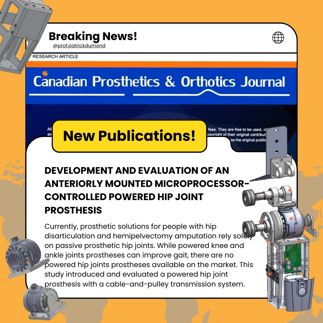 Our latest research on powered hip joint prostheses has just been published! This work addresses a long-standing gap in prosthetic technology—while powered knee and ankle prostheses exist, no powered hip options are commercially available!
Check the details here: https://doi.org/10.33137/cpoj.v7i2.44494
Looking forward to continuing this journey towards more advanced prosthetic solutions!
.
.
.
.
.
.
.
.
.
.
.
.
.
#prosthetics #biomedicalengineering #gaitanalysis #medicaltechnology #research #instagood #followme #amputee #uottawa #science #publication #innovations