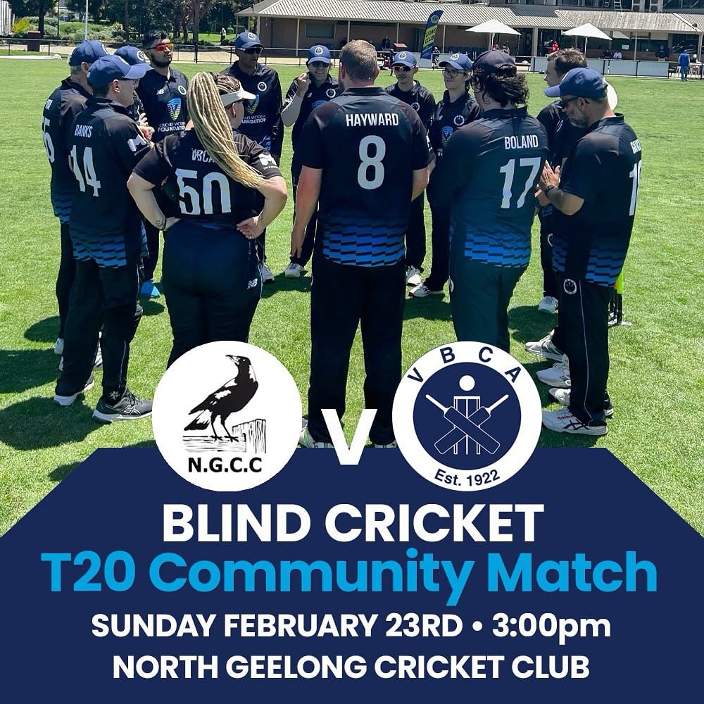 The @northgeelongcc have planned a family fun day that will have loads of activities for everyone including the kids with other matches being played throughout the day before the main event. Everything kicking off from midday
.
.
With the main event starting at 3pm where our squad will take on the North Geelong CC XI
.
.
It’s sure to be a fun day!!
.
.
📅 Sunday 23 February 2025
⏰ From Midday - Blind Cricket Games at 3pm
📍 North Geelong CC, 1 Swinburne Street, North Geelong
.
.
Image Description 01: a group of blind cricketers forming a circle to listen to the captain address. Below this image is the logos of North Geelong Cricket vs Victorian Blind Cricket Association. Below the logos there is text in white that says “blind cricket” and below this text on a navy background in royal blue text, it says “T20 Community Match” on Sunday February 23rd - 3pm, North Geelong Crxket Club.
Image Description 02: a group of cricket players with a black background below with text says, North Geelong Cricket Club (NGCC) - FAMILY DAY, Sunday 23rd February 12pm, Live Music from John Brajkovic, Jumping Castle, face paint, Father/Son/daughter/mother Grudge Match, Women’s B Grade playing at home, BBQ & drinks available to purchase.
.
.
@cityofgreatergeelong @cricketvictoria @blind_cricket_australia_bca @blindsportsaustralia @tavernersau @visionaustralia @blindsportsrecvic @@sport4allau
.
.
#blindcricket #disabilitysport #inclusion #inclusivesport #sport4all #blindandlowvision #asportforall