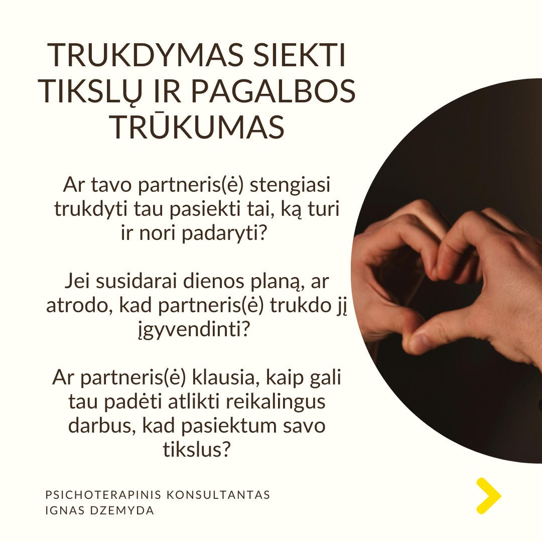 Komplikuoti santykiai atrodo kaip nuolatinis karas. Kai santykiai yra stabilūs, partneriai lengvai sprendžia smulkius nesutarimus. Tačiau jei santykiai tampa komplikuoti, net mažos situacijos gali sukelti pavydą ir nepasitikėjimą. Kelly Brisini (2019) tyrimas atskleidė pagrindinius komplikuotų santykių veiksnius. Pagal juos parengiau klausimus, kurie gali padėti suprasti, ar tavo santykiai yra arba bus komplikuoti.
Santykių neapibrėžtumas. Kiek esi tikras(a), kad liksi šiuose santykiuose? Kiek esi tikras(a), kad tavo partneris(ė) liks su tavimi? Kiek esi tikras(a), kad tavo santykiai tęsis?
Konfliktų priėmimas asmeniškai. Ar pernelyg sureikšmini problemas, net jei jos yra menkos? Ar konfliktai su partneriu(e) sukelia tau jausmą, kad esi auka? Kaip dažnai jauti pyktį, skausmą, liūdesį ar baimę būdamas(a) su savo partneriu(e)?
Pavydas. Ar matai grėsmę savo santykiams, nors realiai jos nėra? Ar dažnai klausi savęs, ar tavo partneris(ė) jaučia ar gali jausti trauką kitam žmogui? Ar jauti stirias emocijos, jei pagalvoji, kad partneris(ė) tave gali apgaudinėti?
Trukdymas siekti tikslų ir pagalbos trūkumas. Ar tavo partneris(ė) stengiasi trukdyti tau pasiekti tai, ką turi ir nori padaryti? Jei susidarai dienos planą, ar atrodo, kad partneris(ė) trukdo jį įgyvendinti? Ar partneris(ė) klausia, kaip gali tau padėti atlikti reikalingus darbus, kad pasiektum savo tikslus?
Vengimas kalbėti apie sudėtingas temas. Ar stengiesi nesikalbėti apie svarbias santykių sritis, kurios kėlė arba kelia problemų? Ar dažnai nekeli jautrių klausimų? Kai kas nors nepatinka tavo partnerio(ės) veiksmuose, ar sugebi kalbėti apie tai? Jei jauti pavydą, ar gali pasidalinti tuo su partneriu(e)?
Ką daryti? Jei teigiamai atsakei į daugumą klausimų, tavo santykiai yra komplikuoti arba gali tokie tapti. Svarbu atvirai apie tai kalbėti su savo partneriu(e). Keičiant savo elgesį galima santykius daryti sveikesniais.
Nepamirškime pasirūpinti savimi!
#psichologija #psichoterapija
#savespazinimas #psichologas #emocinesveikata #psichologinepagalba #savirefleksija #terapija #psichinesveikata #meditacija #gyvenimokokybė #asmeninisaugimas #augimas #santykiai