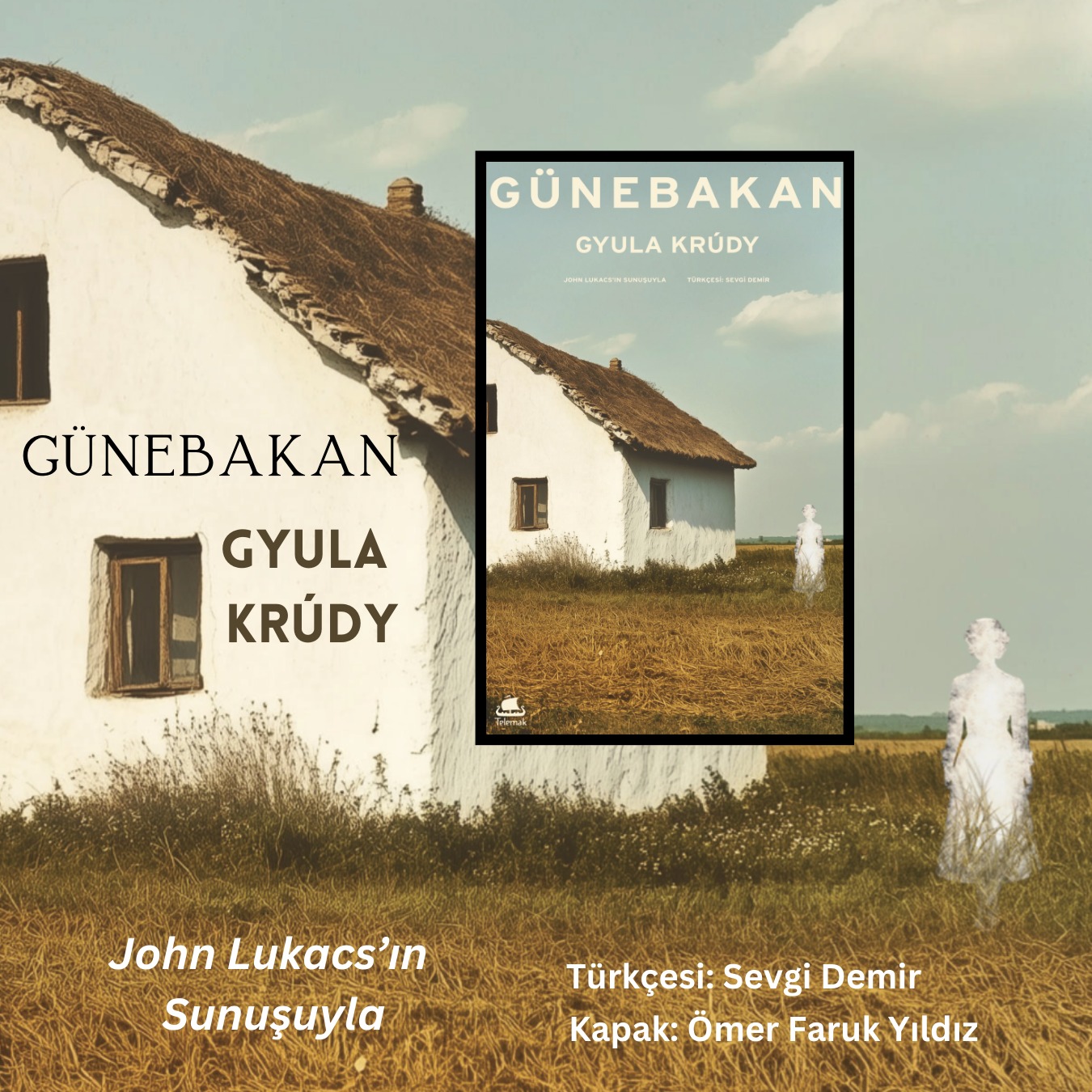 Telemak #43 / Yeni Kitap 📢
GÜNEBAKAN
Gottfried Keller
John Lukacs'ın sunuşu
Sevgi Demir'in Türkçesiyle
Macar edebiyatının en özgün kalemlerinden Gyula Krúdy yayıncısına yazdığı mektupta “Çalışmam modern bir Macar romanı olmayı hedefliyor, ancak içeriği bu toprakların toprağı kadar eski... Bu romanın arkasında eski bir arzu, uzun süredir yok olan yoğun bir çabanın askıya alınmış momentumu yatıyor. Bir de beni dürten sinsi bir mezarlık esintisi: Öldükten sonra geride ne bırakacaksın?” diye yazar. Günebakan adeta peri tozu serpilmiş bir coğrafyada, sayfadan taşan karakterlerle dolup taşar. Budapeşte’den taşraya dönen hanımefendi Evelin ve dostu Malvina eşliğinde nesilleri birbirine katan bir aşkın ve efsanenin içine düşüyoruz.
Kapak: Ömer Faruk Yıldız
Bu kitap Petőfi Kulturális Ügynökség'in (Petőfi Kültür Ajansı) katkılarıyla yayımlanmıştır. / A könyv a Petőfi Kulturális Ügynökség támogatásának köszönhetően jelent meg. @petofiugynokseg