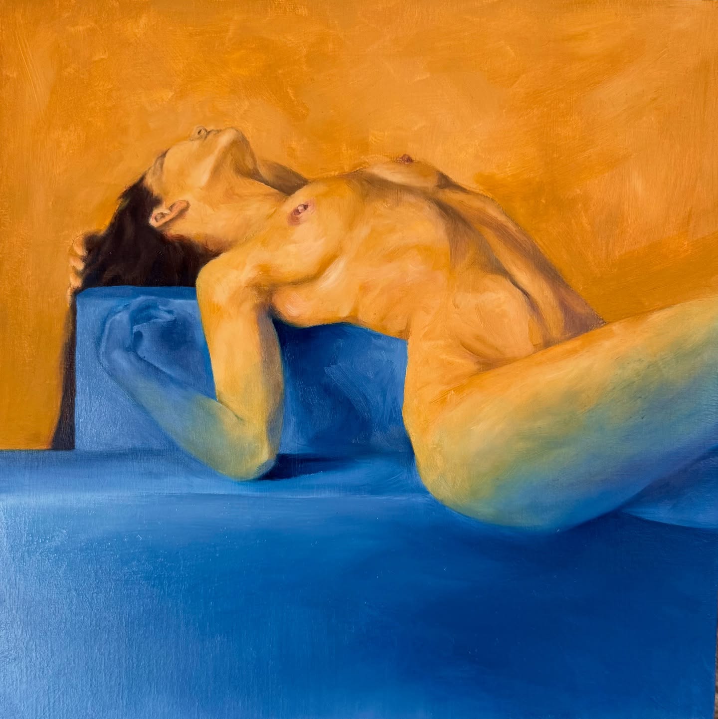 12x12 oil on board. Kept it loose and loved working in these oil colors 💙🧡