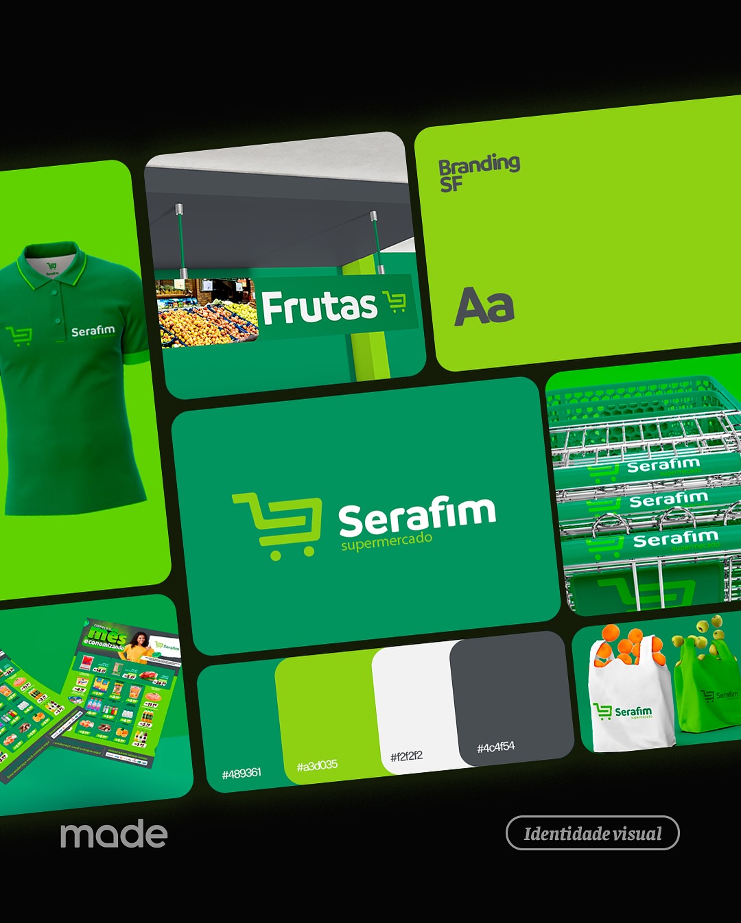 O Serafim está de cara nova, mas não é só isso é uma nova estratégia, uma nova experiência, um novo posicionamento.
Cada detalhe do redesign foi pensado para comunicar confiança, proximidade e evolução.
As cores foram escolhidas para gerar conexão.
A tipografia traduz a essência da marca.
Os elementos visuais criam identidade e reconhecimento.
Porque um mercado não é só um espaço de compras. Ele precisa ser lembrado. Ele precisa ser sentido.
E é isso que o novo Serafim representa.