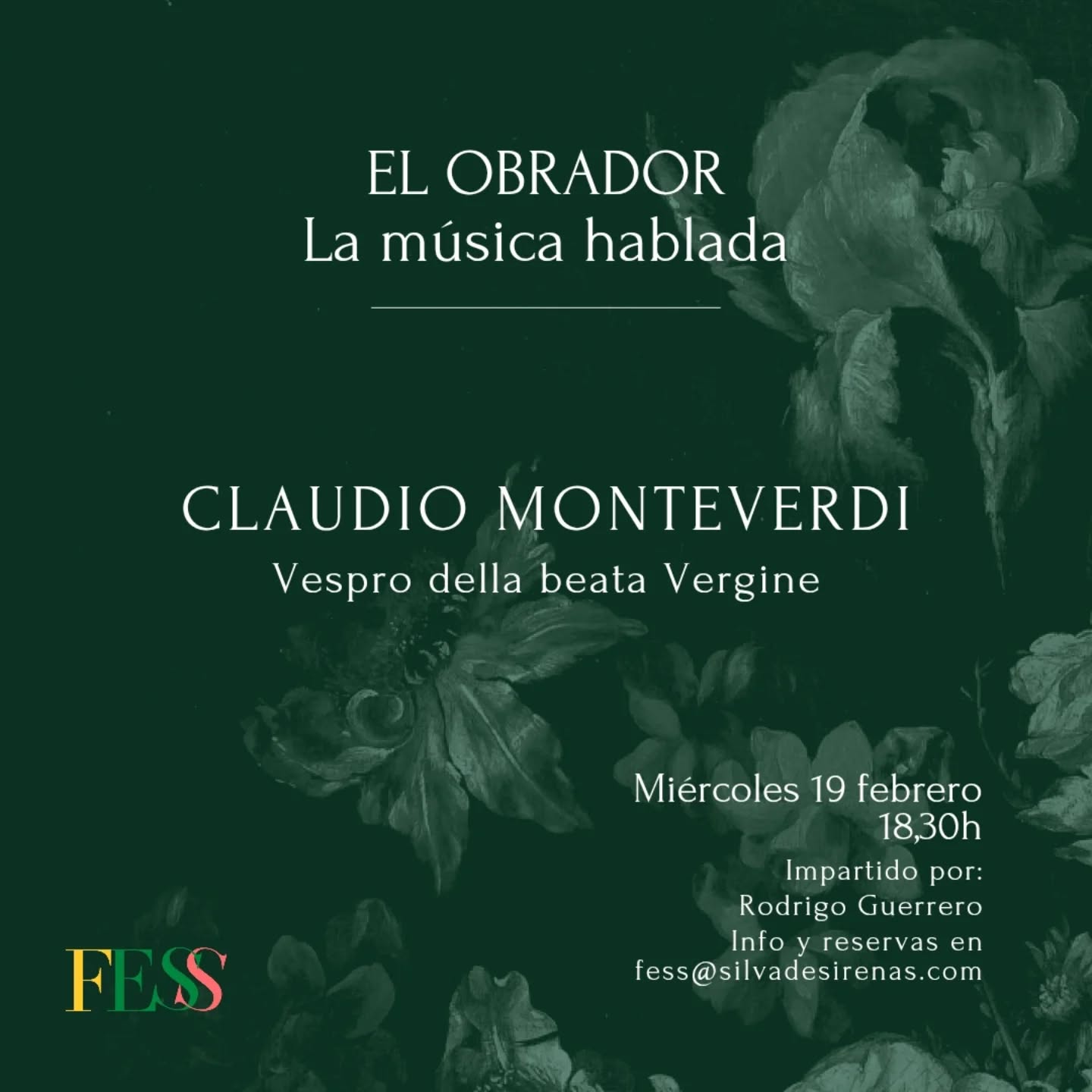 🎶Apúntate ya a la siguiente sesión de El Obrador, la música hablada.
Vespro della beata Vergine, Claudio Monteverdi
📍Miércoles 19 febrero a las 18 30h
Más información www.silvadesirenas.com/actividades
➡️Inscripción en fess@silvadesirenas.com
_____
#ElObrador #SilvaDeSirenas #UnEspacioParaElArte @rodrigo_guerrero_elorza