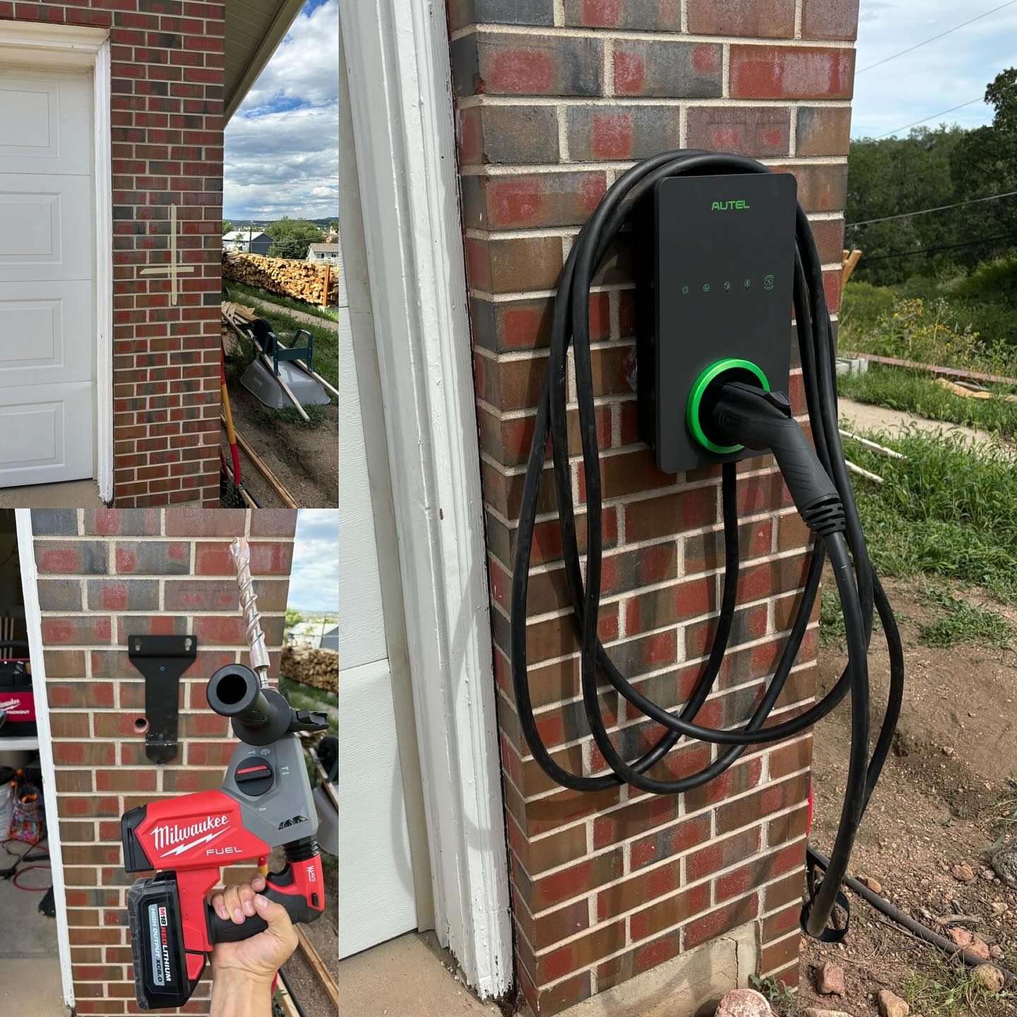 My own electric charger install from this summer. My van gets 40 miles to the gallon (cost equivalent)!!! I usually don’t have to but it can also charge from 0-100 over night. The savings are nice but it’s even nicer to not have visited a gas station in months! Don’t worry, I haired an electrician to manipulate the magic juice. #electricvehicle #electricvan #charger #sds #rotaryhammer #energyindependence